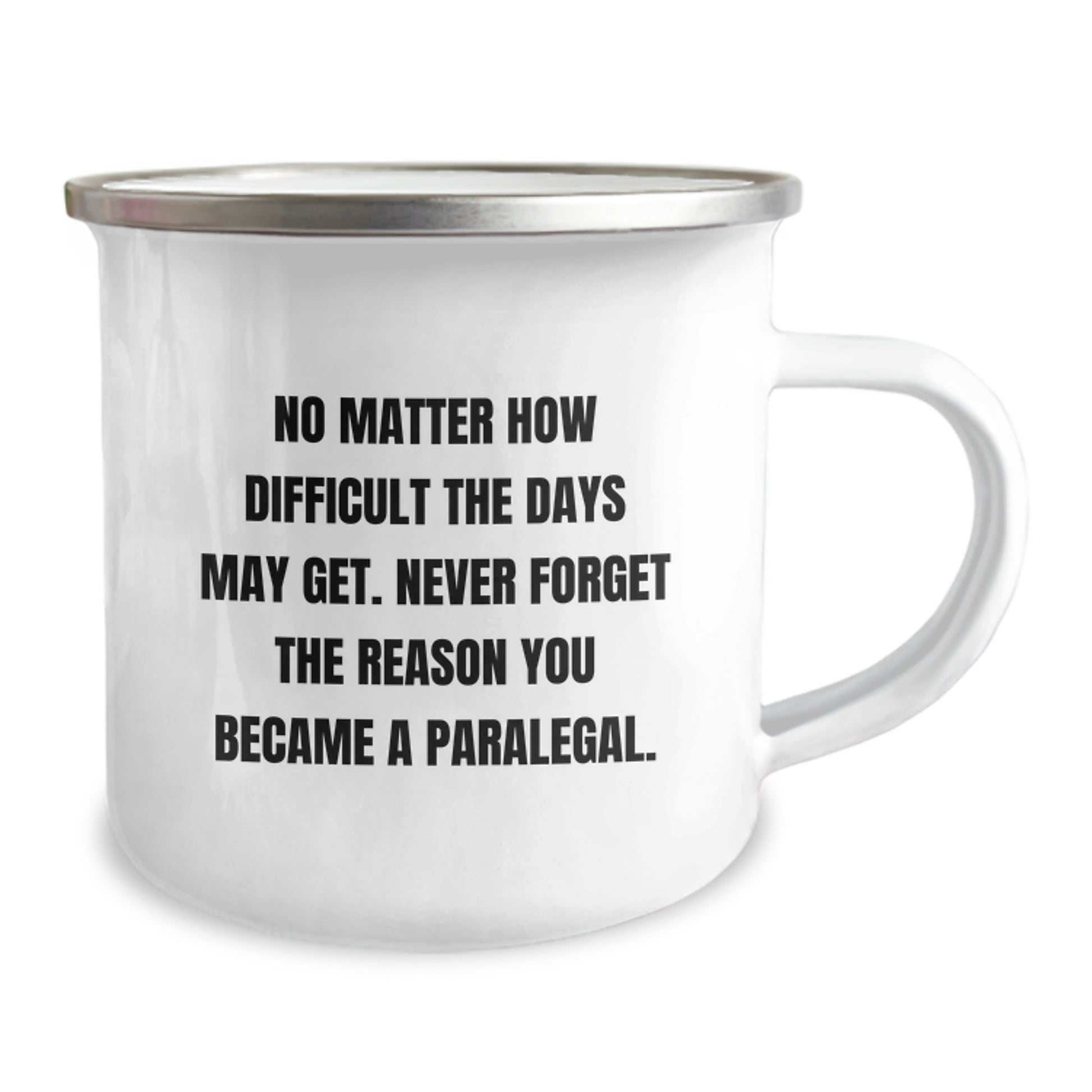 Inspirational Paralegal Gifts from Friends and Family - 'No Matter How Difficult The Days May Get' Camping Mug for Graduation - Image 2