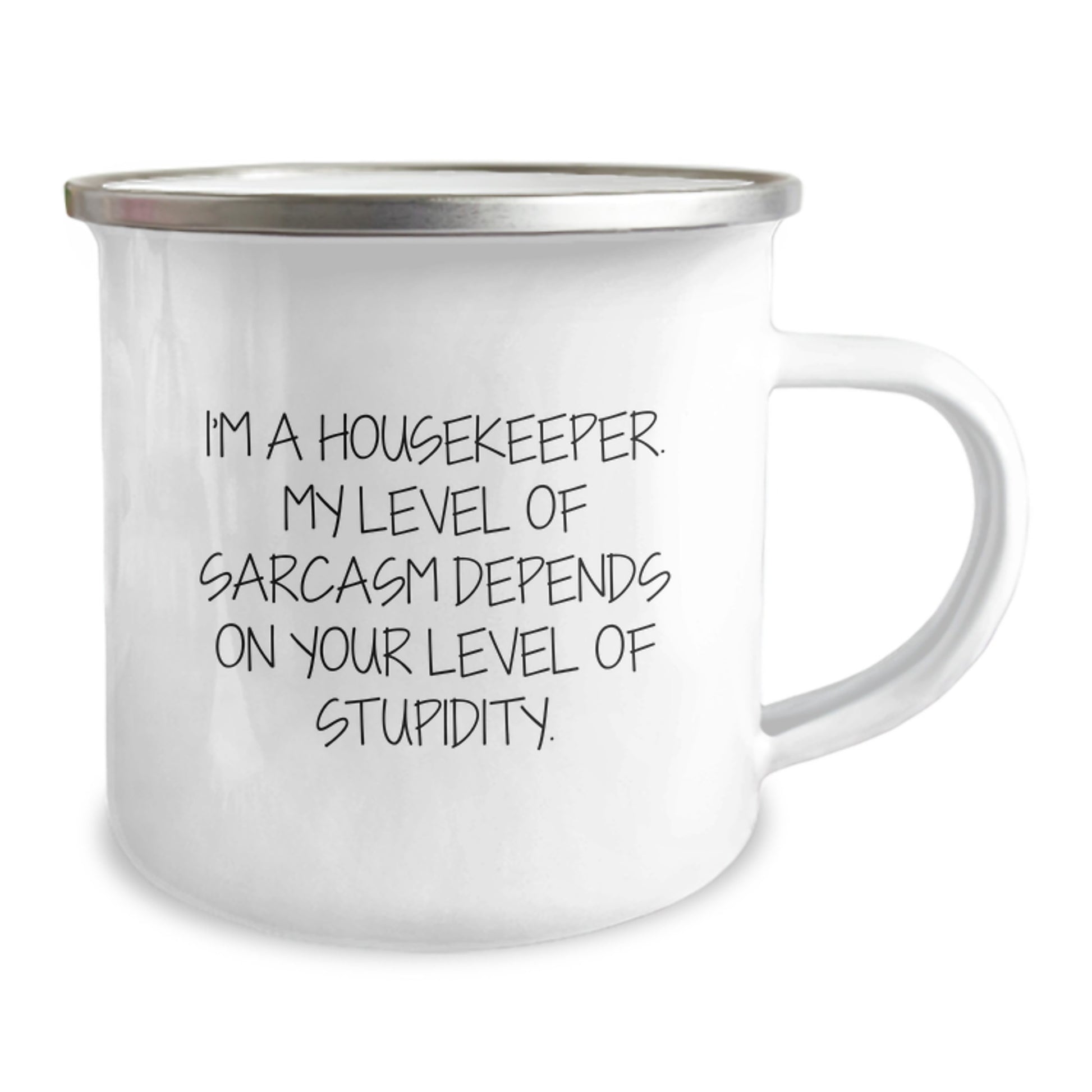 Funny Housekeeper Gifts for Birthday, Housekeeper's Sarcasm Level Depends on Stupidity, Camping Mug for Men, Women, Friends, Coworkers, Family, Gifts from Family for Housekeeper - Image 2