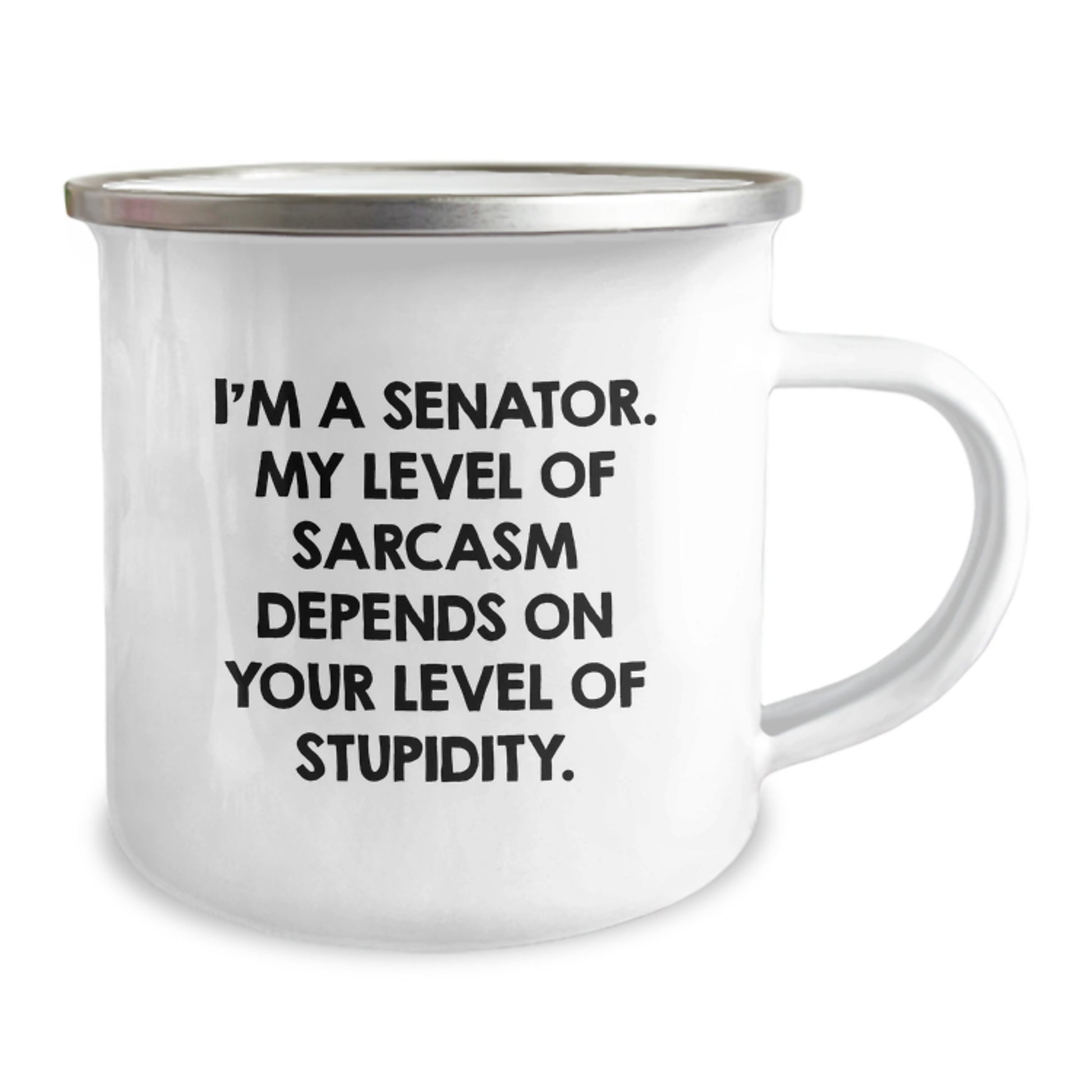 Senator Gifts, Funny Quote, Birthday Unique Gifts from Friends, Camping Mug for Senator, 'I'm A Senator. My Level Of Sarcasm Depends On Your Level Of Stupidity.' - Image 2