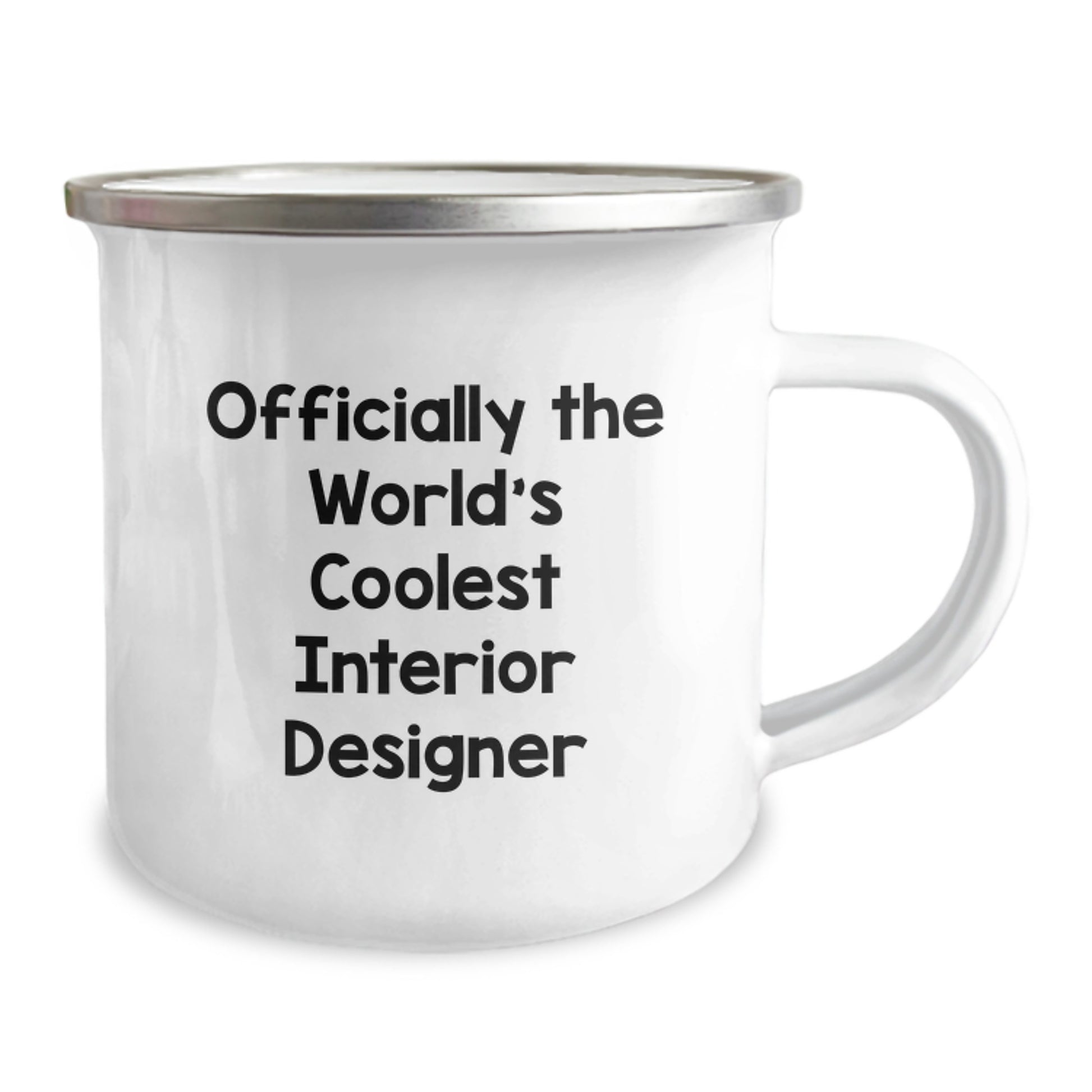 Fun and Inspirational Gifts from Friends for Interior Designer Birthday, 'Officially The World's Coolest Interior Designer', 12 oz Camping Mug - Image 2