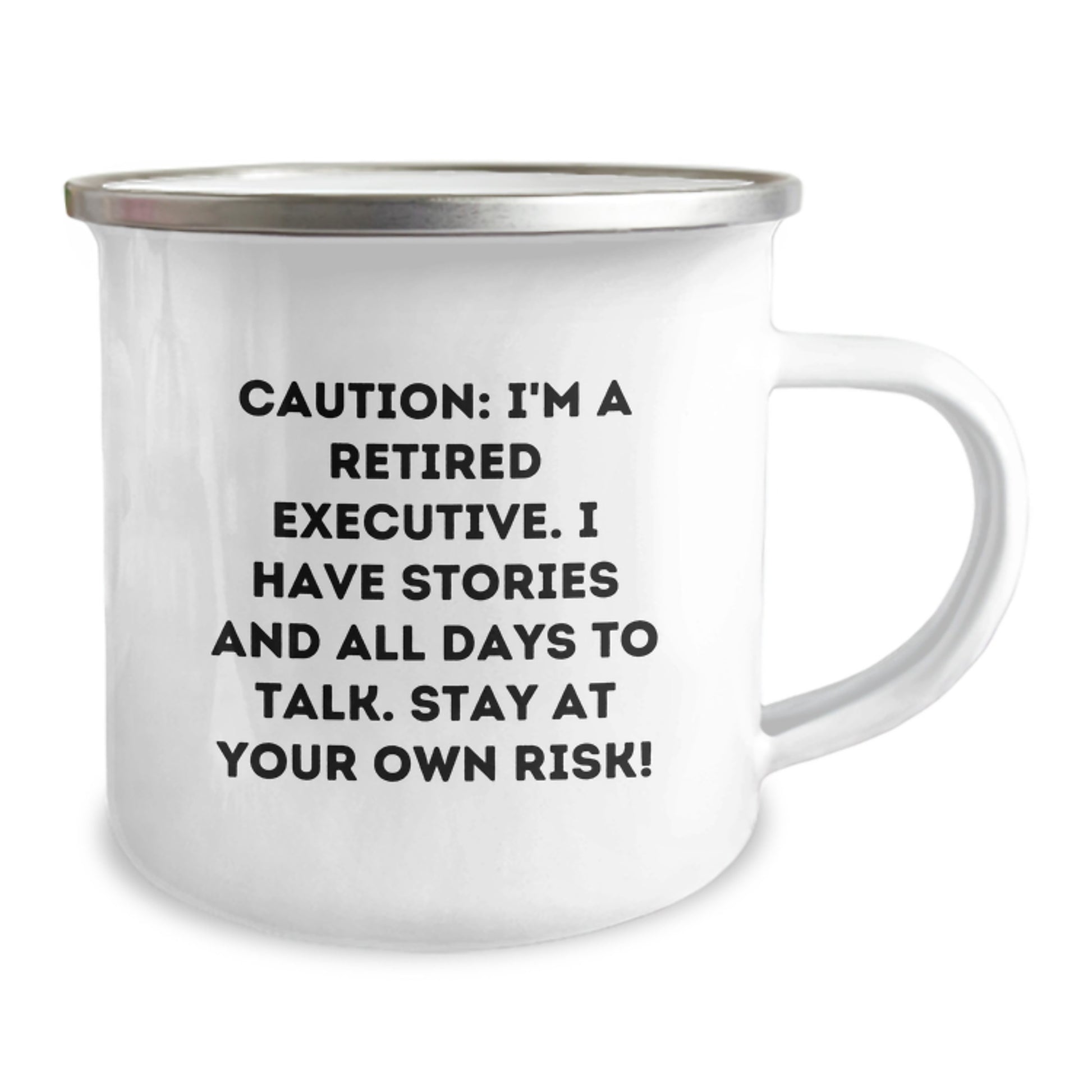 Executive Gifts from Friends - Caution: Fun Stories Ahead! - 12 oz Stainless Steel Camping Mug, Birthday Unique Gifts for Him or Her - Image 2