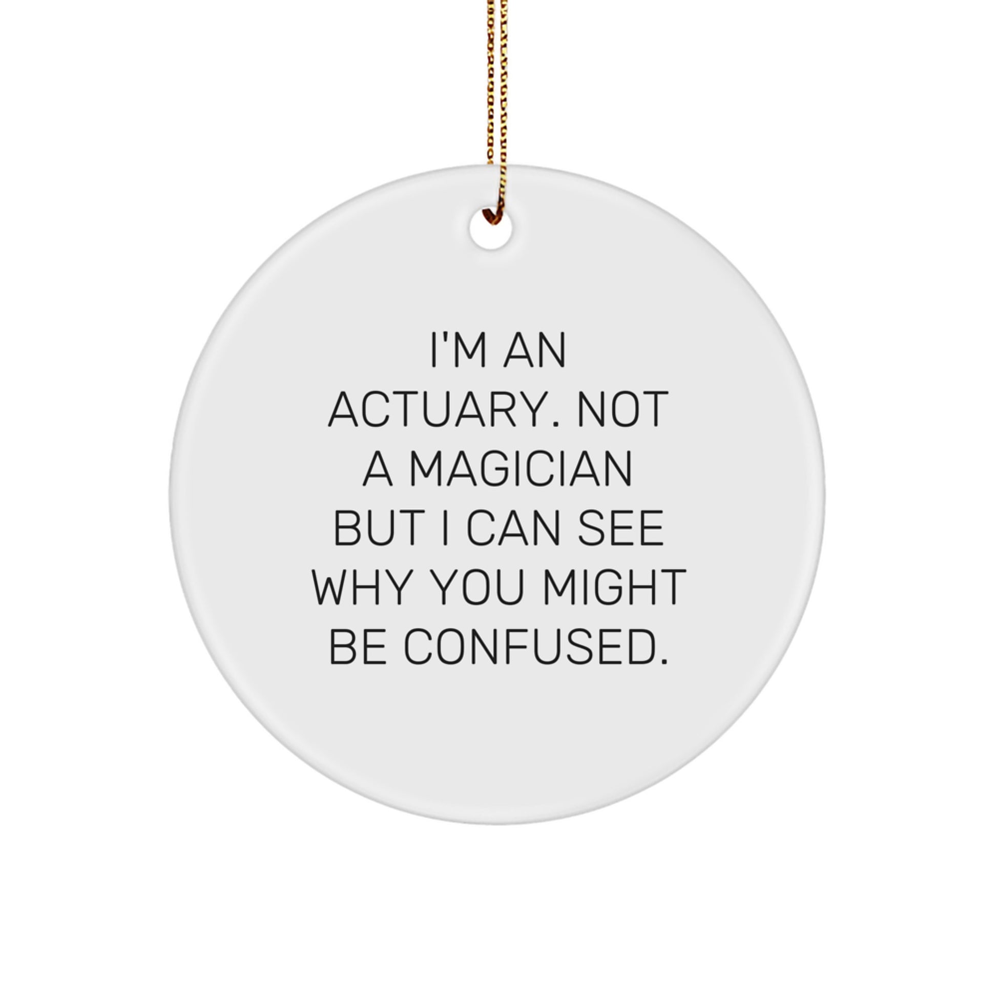 Actuary Gifts from Friends for Christmas, I'm An Actuary. Not A Magician... Circle Ornament, Funny Quote - Image 1