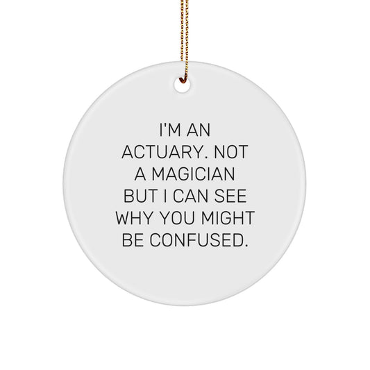 Actuary Gifts from Friends for Christmas, I'm An Actuary. Not A Magician... Circle Ornament, Funny Quote - Image 1