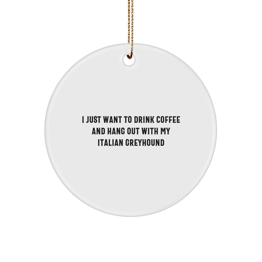 Italian Greyhound Dog Lovers Gifts from Friends and Family - I Just Want To Drink Coffee And Hang Out With My Italian Greyhound Christmas Circle Ornament - Image 1