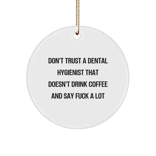Funny Dental Hygienist Gifts for Christmas - Circle Ornament with Humorous Quote, Gifts from Friends for Dental Hygienist, Men or Women, Unique Holiday Ornament - Image 1