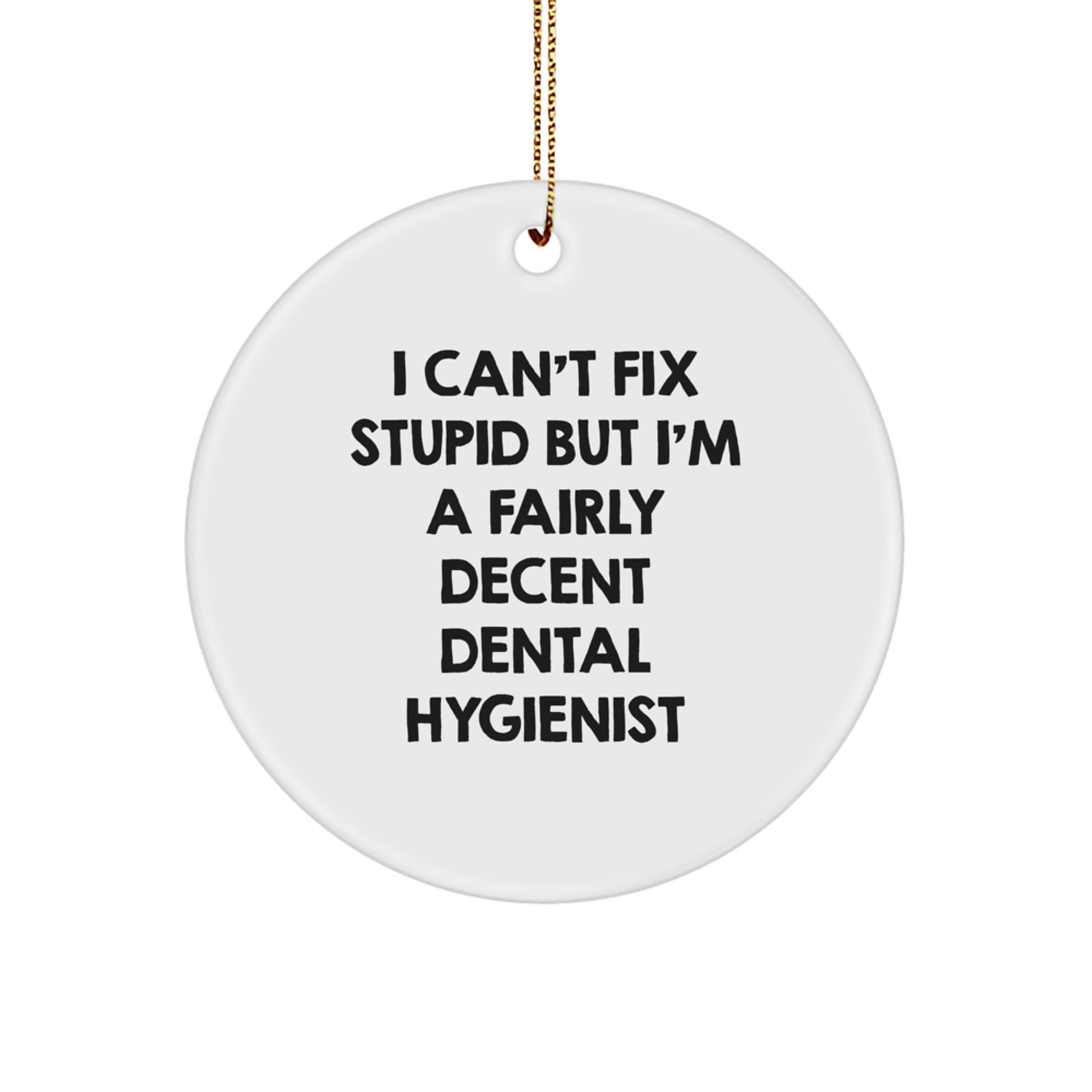 Dental Hygienist Gifts, Funny Quote Circle Ornament for Christmas, 'I Can't Fix Stupid But I'm A Fairly Decent Dental Hygienist' Gifts from Family to Friends - Image 1