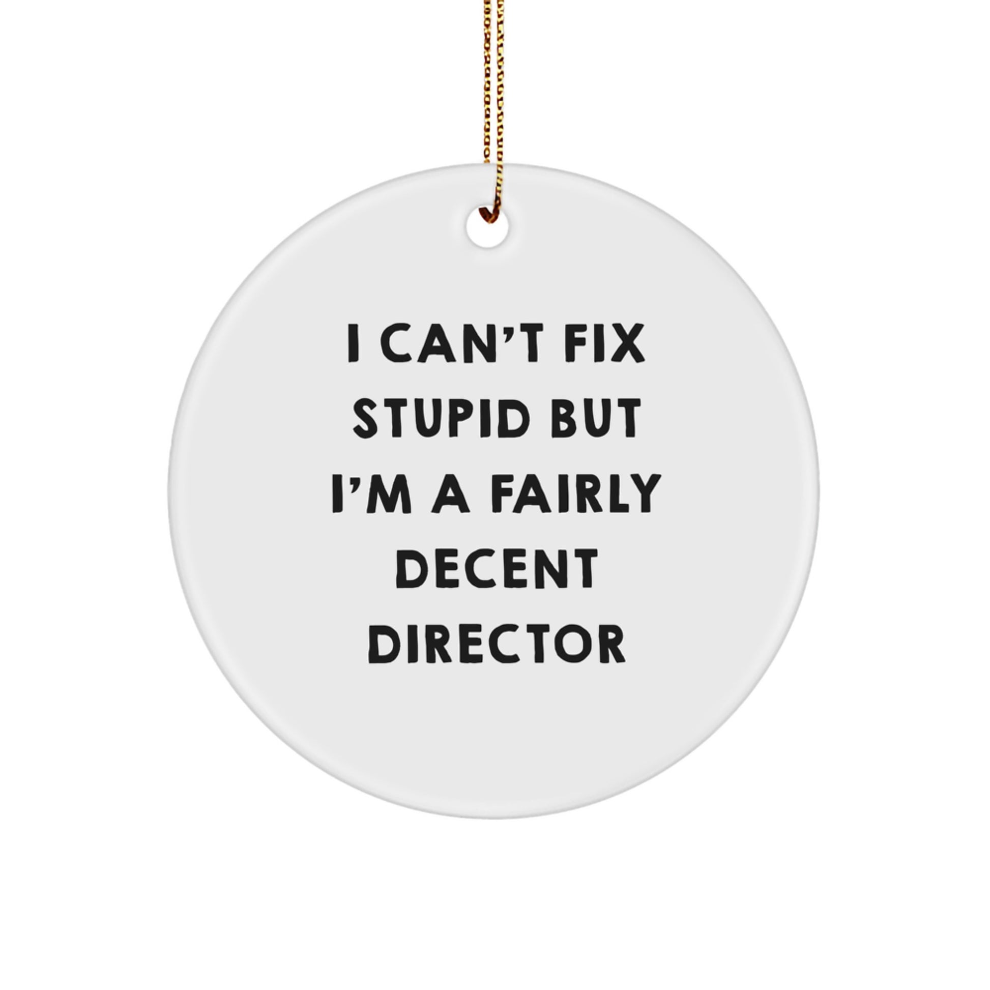 Funny Director Gifts from Friends for Christmas - I Can't Fix Stupid But I'm A Fairly Decent Circle Ornament, White, 2.75 - Image 1