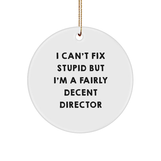 Funny Director Gifts from Friends for Christmas - I Can't Fix Stupid But I'm A Fairly Decent Circle Ornament, White, 2.75 - Image 1