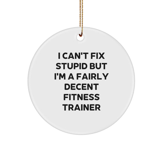 Funny Fitness Trainer Circle Ornament Gifts from Friends - I Can't Fix Stupid But I'm A Fairly Decent Fitness Trainer, Gifts for Fitness Trainers - Image 1