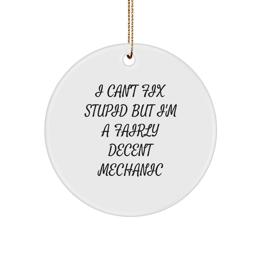 Mechanic Gifts for Christmas - I Can't Fix Stupid But I'm A Fairly Decent Mechanic Funny Circle Ornament from Friends to Colleagues - Image 1