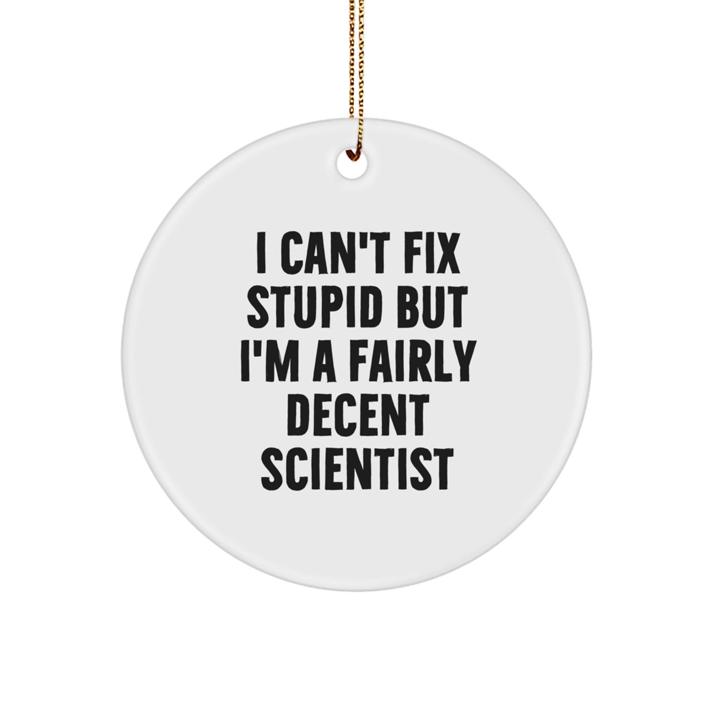 Scientist Gifts from Men to Friends - I Can't Fix Stupid But I'm A Fairly Decent Scientist Circle Ornament for Christmas - Image 1