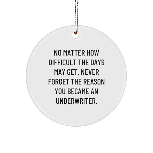 Underwriter Gifts, Inspirational Quotes, Circle Ornaments - Gifts from Friends, Coworkers, Family - Never Forget The Reason You Became An Underwriter - Christmas Unique Presents - Image 1