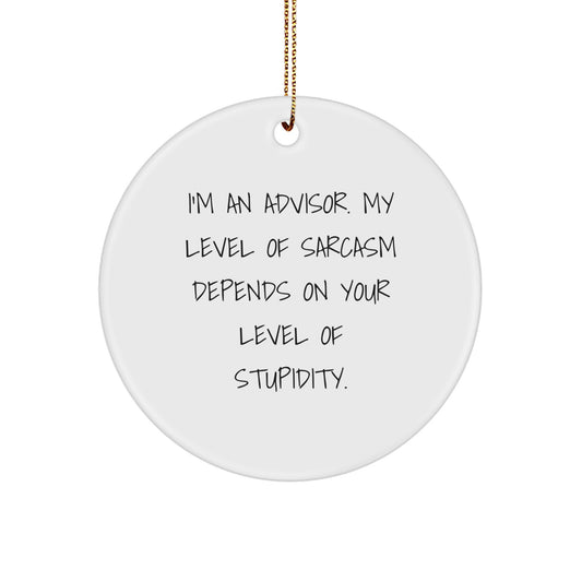 Funny Advisor Gifts - 'I'm an Advisor. My Level of Sarcasm Depends on Your Level of Stupidity.' Circle Ornament for Christmas - Gifts from Men, Women, Family, Friends, Coworkers to Advisors - Image 1