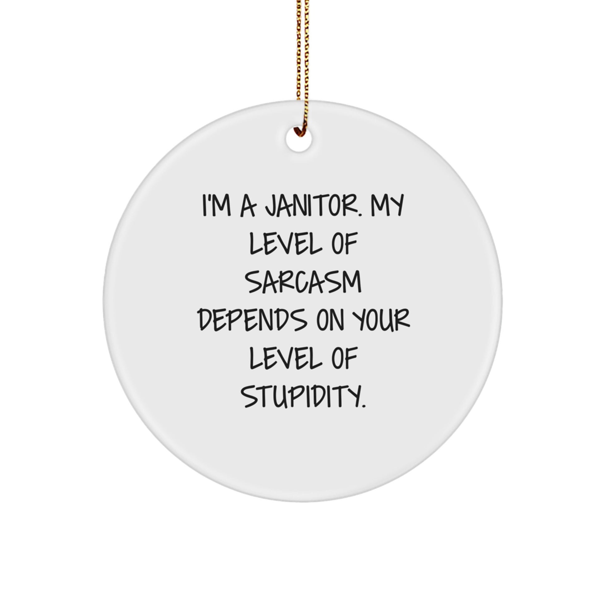 Funny Janitor Gifts - 'I'm A Janitor. My Level Of Sarcasm Depends On Your Level Of Stupidity.' Circle Ornament for Men or Women, Christmas Unique Gifts from Friends, Coworkers, or Family - Image 1