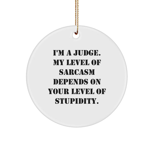 Judge's Sarcasm Levels Gifts for Christmas - Circle Ornament with Funny Quote from Judge, Perfect for Friends, Family, and Coworkers - Image 1