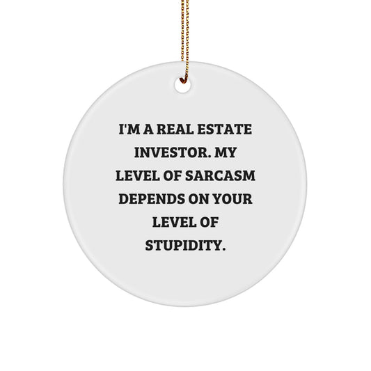 Funny Real Estate Investor Gifts for Christmas - 'I'm A Real Estate Investor. My Level Of Sarcasm Depends On Your Level Of Stupidity.' Circle Ornament - Image 1