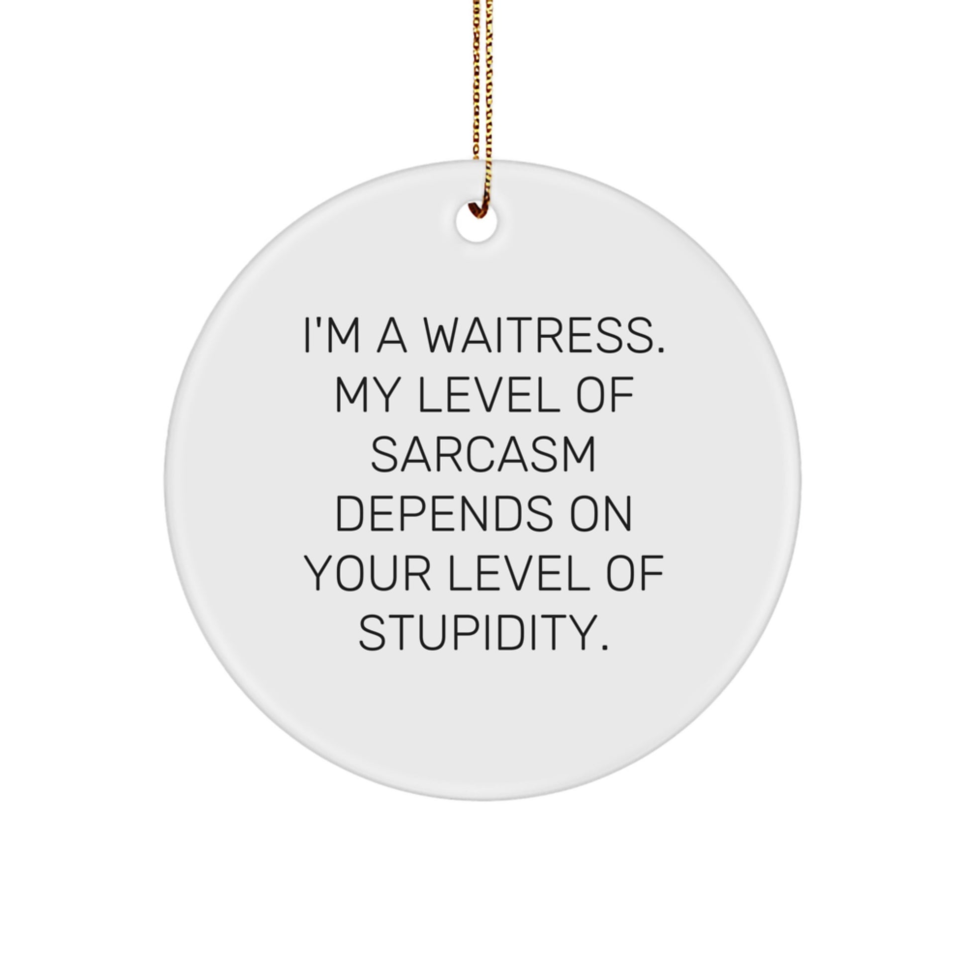 Funny Waitress Gifts - I'm A Waitress. My Level Of Sarcasm Depends On Your Level Of Stupidity. Circle Ornament, Christmas Unique Gifts from Coworkers to Waitress - Image 1