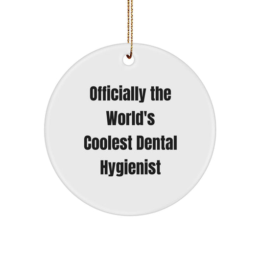 Funny Dental Hygienist Gifts from Family, Officially The World's Coolest Dental Hygienist Christmas Unique Ornament for Women, Cute Circle Shaped Office Decor - Image 1