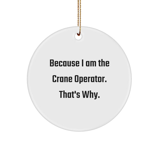 Funny Crane Operator Gifts from Friends for Christmas - Because I Am The Crane Operator. That's Why. Circle Ornament - Image 1