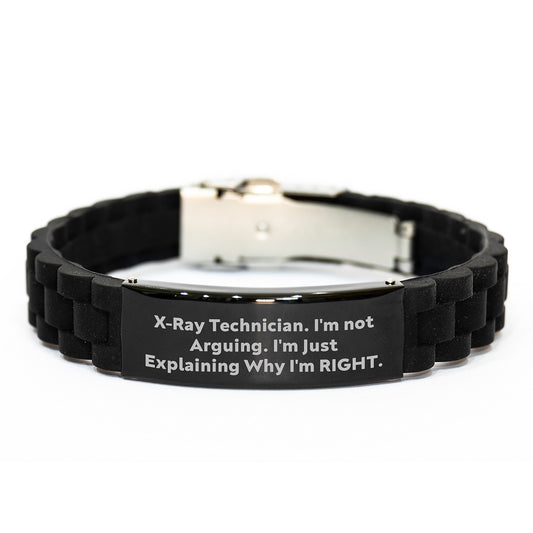 Funny X-Ray Technician Gifts from Friends for X-Ray Technician Graduation, Glide lock Clasp Adjustable Black Stainless Steel Silicone Bracelet - Image 1