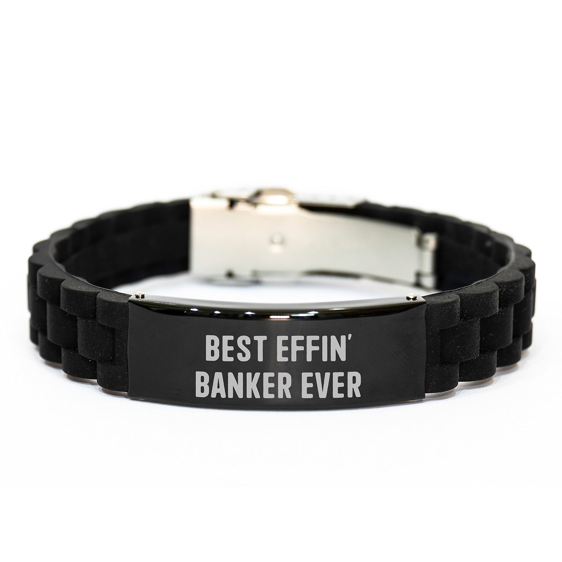 Funny Banker Gifts, Best Effin' Banker Ever Glide lock Clasp Bracelet, Adjustable Black Stainless Steel Men's Gift from Friends, Birthdays, Coworkers, Family - Image 1