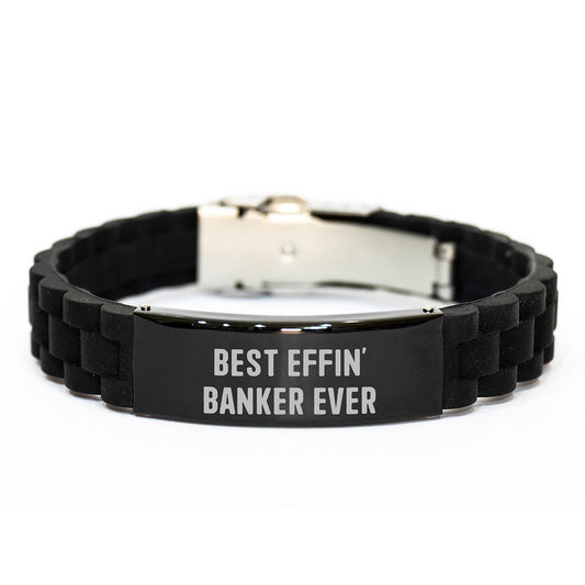 Funny Banker Gifts, Best Effin' Banker Ever Glide lock Clasp Bracelet, Adjustable Black Stainless Steel Men's Gift from Friends, Birthdays, Coworkers, Family - Image 1