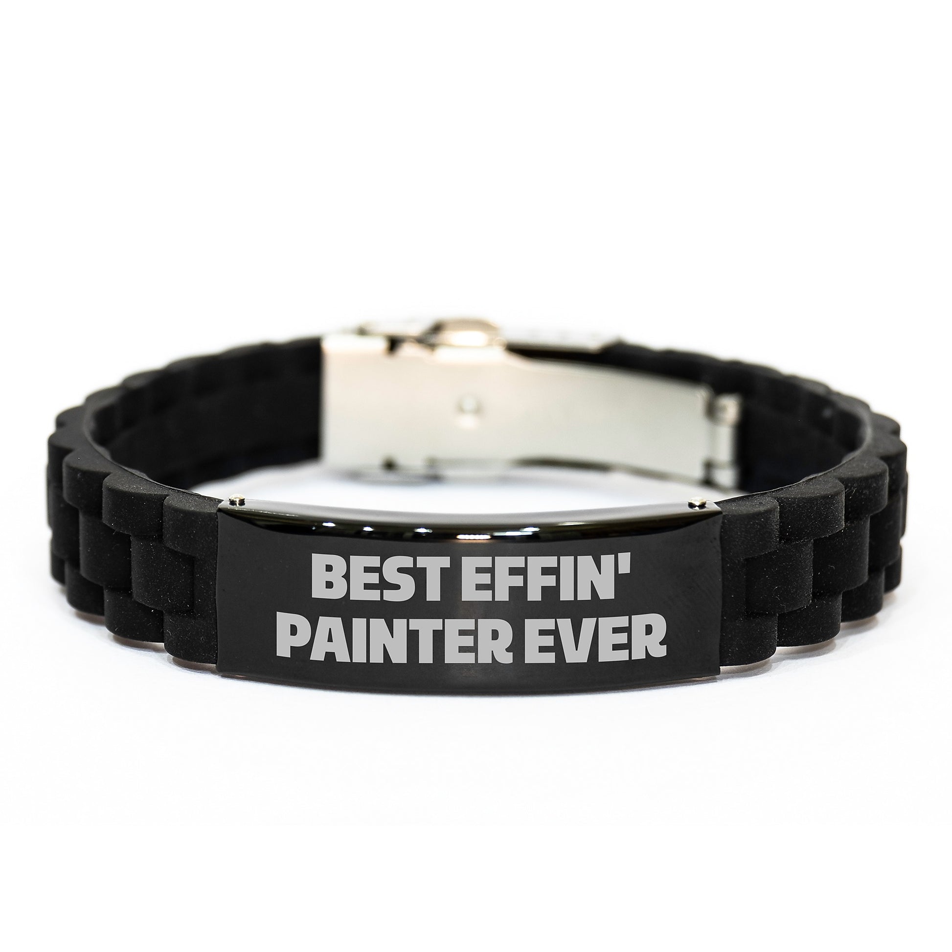 Funny Painter Gifts, Best Effin' Painter Ever, Glide lock Clasp Birthday Unique Gift for Men from Friends, Adjustable Black Stainless Steel Silicone - Image 1