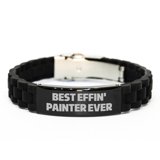 Funny Painter Gifts, Best Effin' Painter Ever, Glide lock Clasp Birthday Unique Gift for Men from Friends, Adjustable Black Stainless Steel Silicone - Image 1