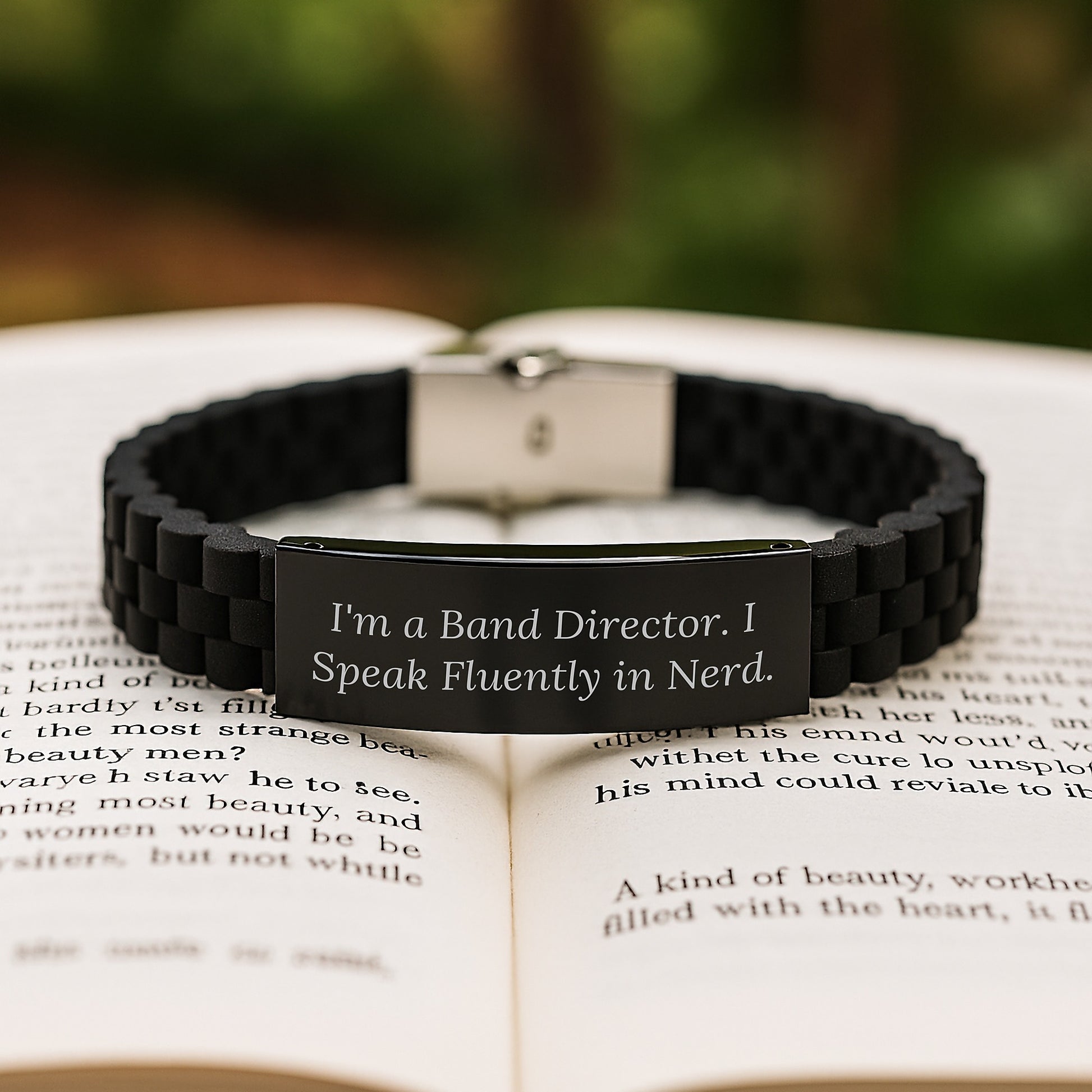 Funny Band Director Gift, I Speak Fluently in genius, Adjustable Glide lock Clasp Black Stainless Steel Silicone Bracelet for Band Director, Men, Graduation Unique Gifts from Friends - Image 2