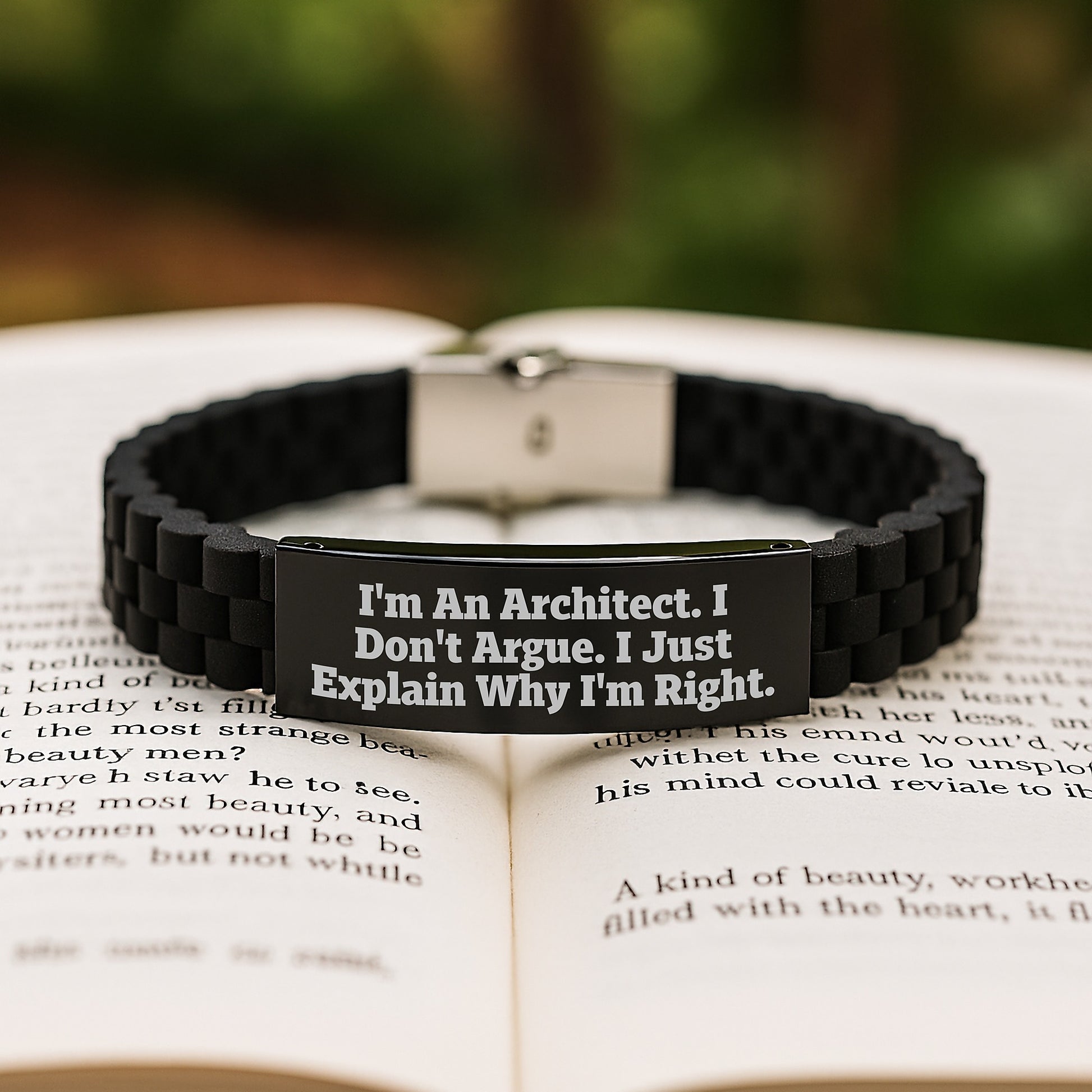 Architect Humor Gifts for Men, I'm An Architect. I Don't Argue. I Just Explain Why I'm Right. Glide lock Clasp Black Stainless Steel Silicone Adjustable Graduation Unique Gifts from Friends - Image 2