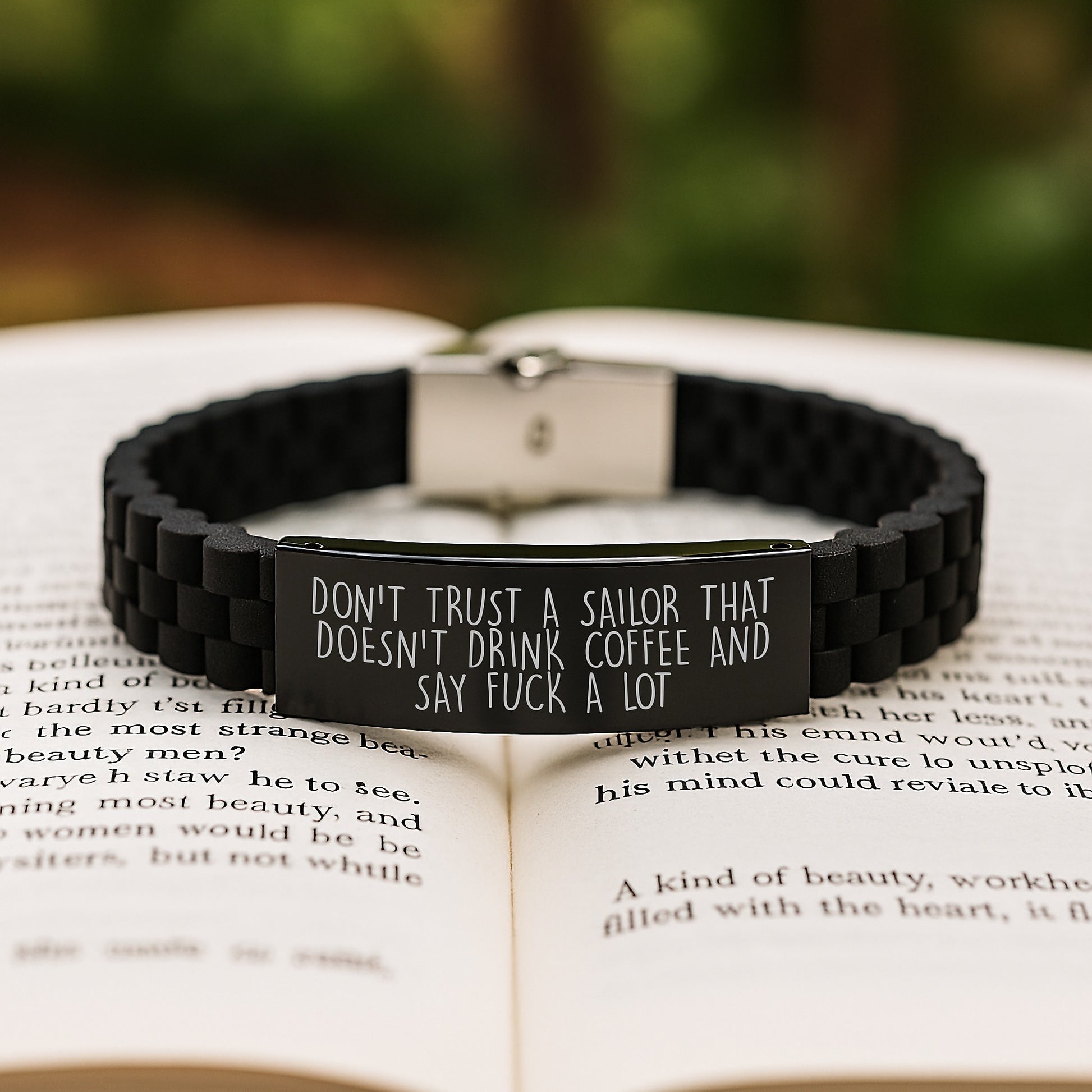Funny Sailor Gifts from Friends - Don't Trust A Sailor That Doesn't Drink Coffee And Say F--k A Lot - Glide lock Clasp Bracelet for Men and Women at Graduation - Image 2