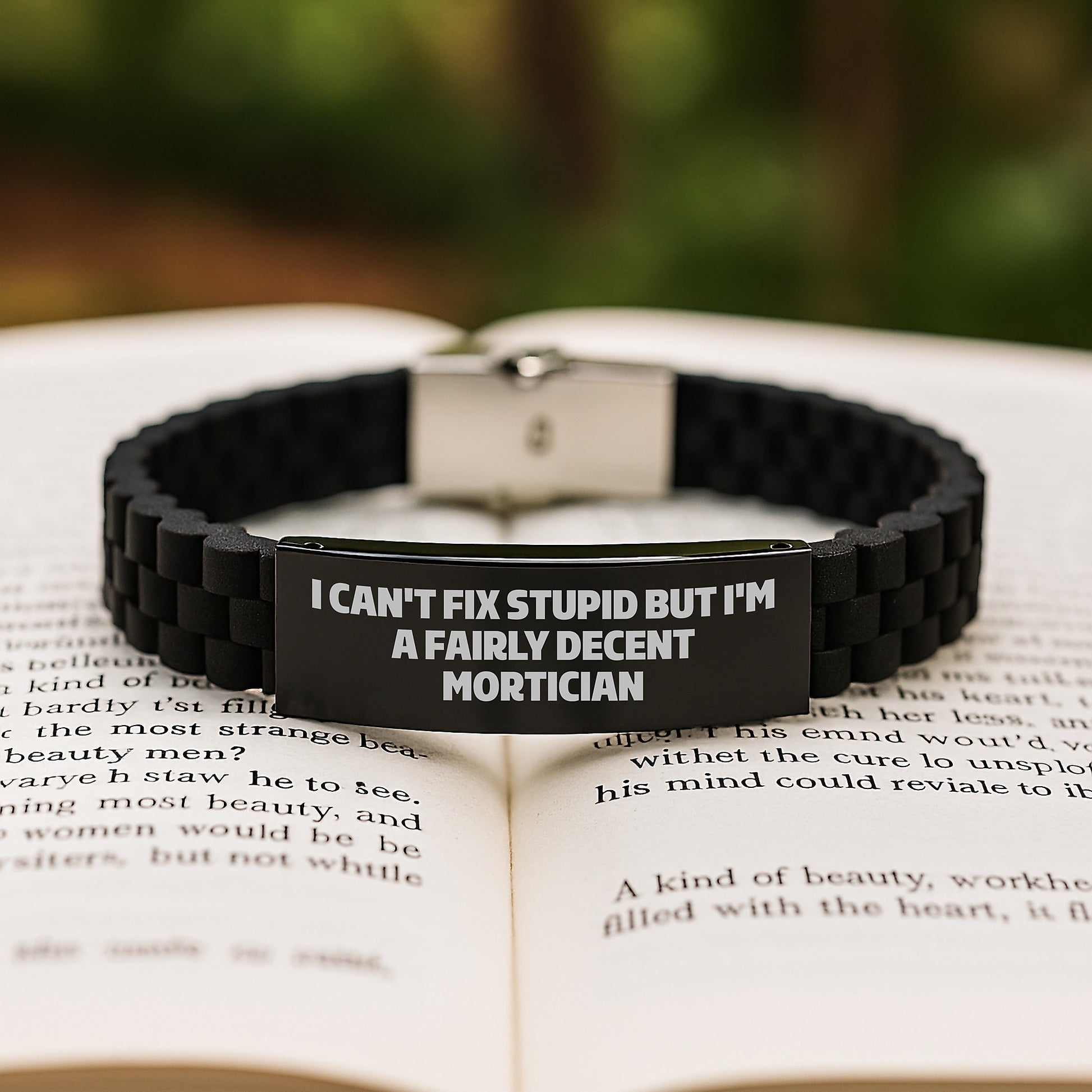 Mortician Funny Gifts for Graduation, I Can't Fix Stupid But I'm A Fairly Decent Mortician Glide lock Clasp Bracelet, Gifts from Friends to Mortician, Gifts for Mortician, Unique Graduation Gifts - Image 2