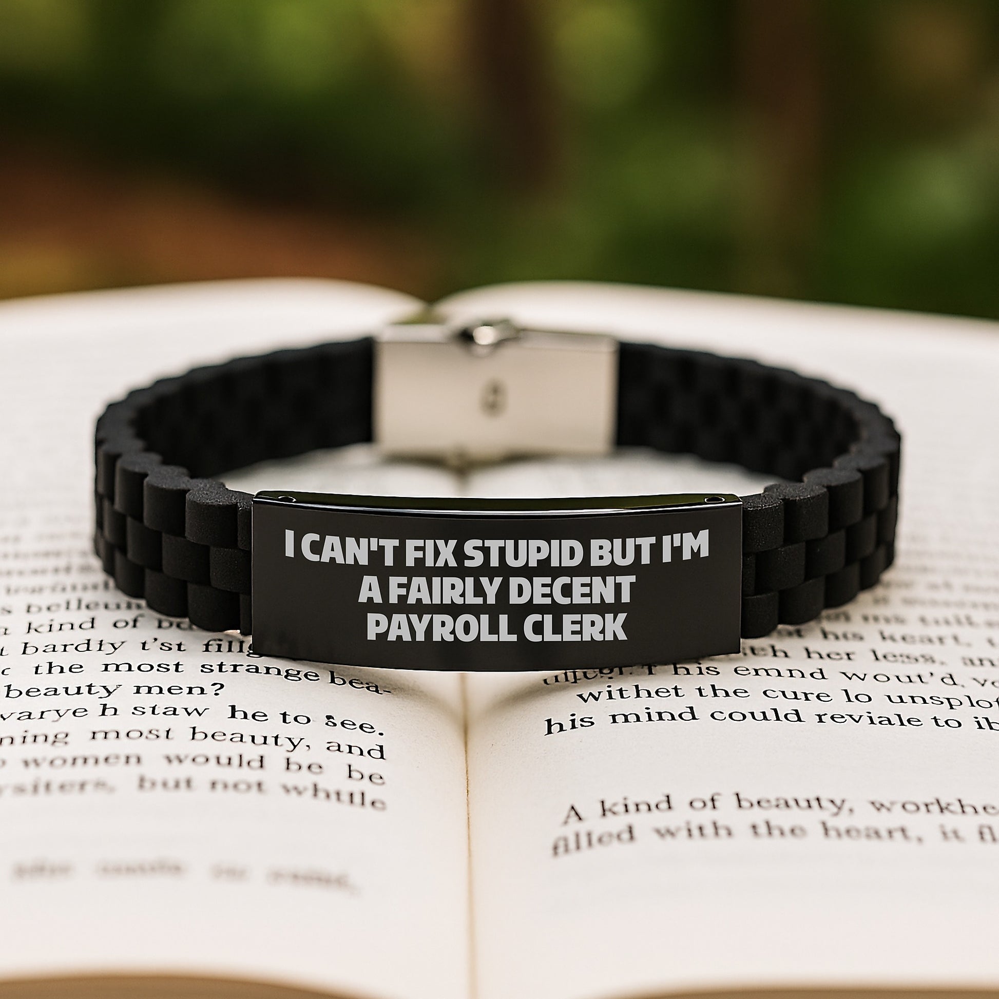 Payroll Clerk Humor Gifts for Men, I Can't Fix Stupid But I'm A Fairly Decent Payroll Clerk Glide lock Clasp Bracelet, Black Stainless Steel, Adjustable Graduation Unique Gifts from Friends - Image 2