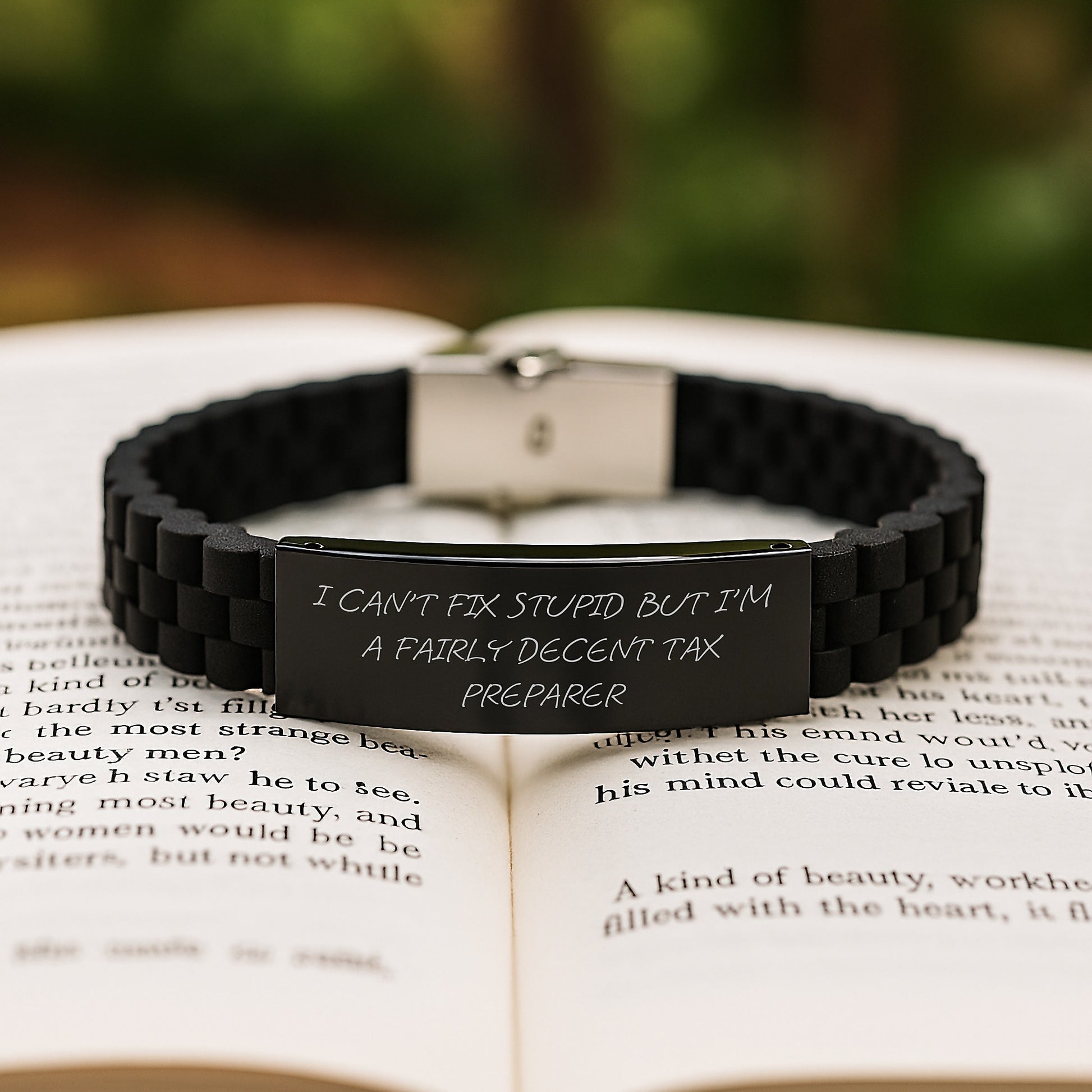 Funny Tax Preparer Gifts for Graduation - 'I Can't Fix Stupid But I'm A Fairly Decent Tax Preparer' Glide lock Clasp Bracelet, Gifts from Friends to Tax Preparer - Image 2