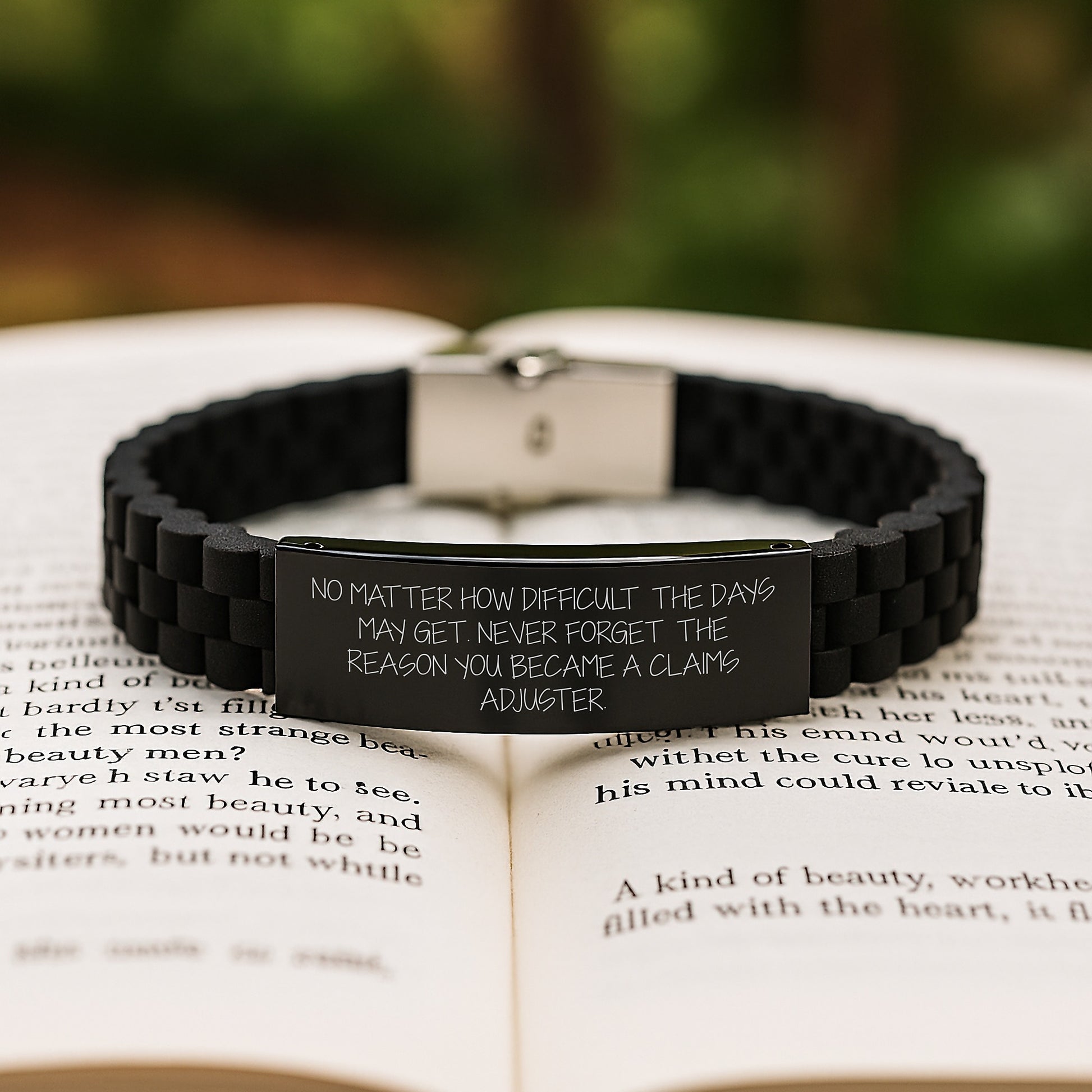 Inspirational Claims Adjuster Gifts from Friends, Gifts for Claims Adjuster Graduation, Glide lock Clasp Black Stainless Steel Silicone Adjustable Bracelet - Image 2