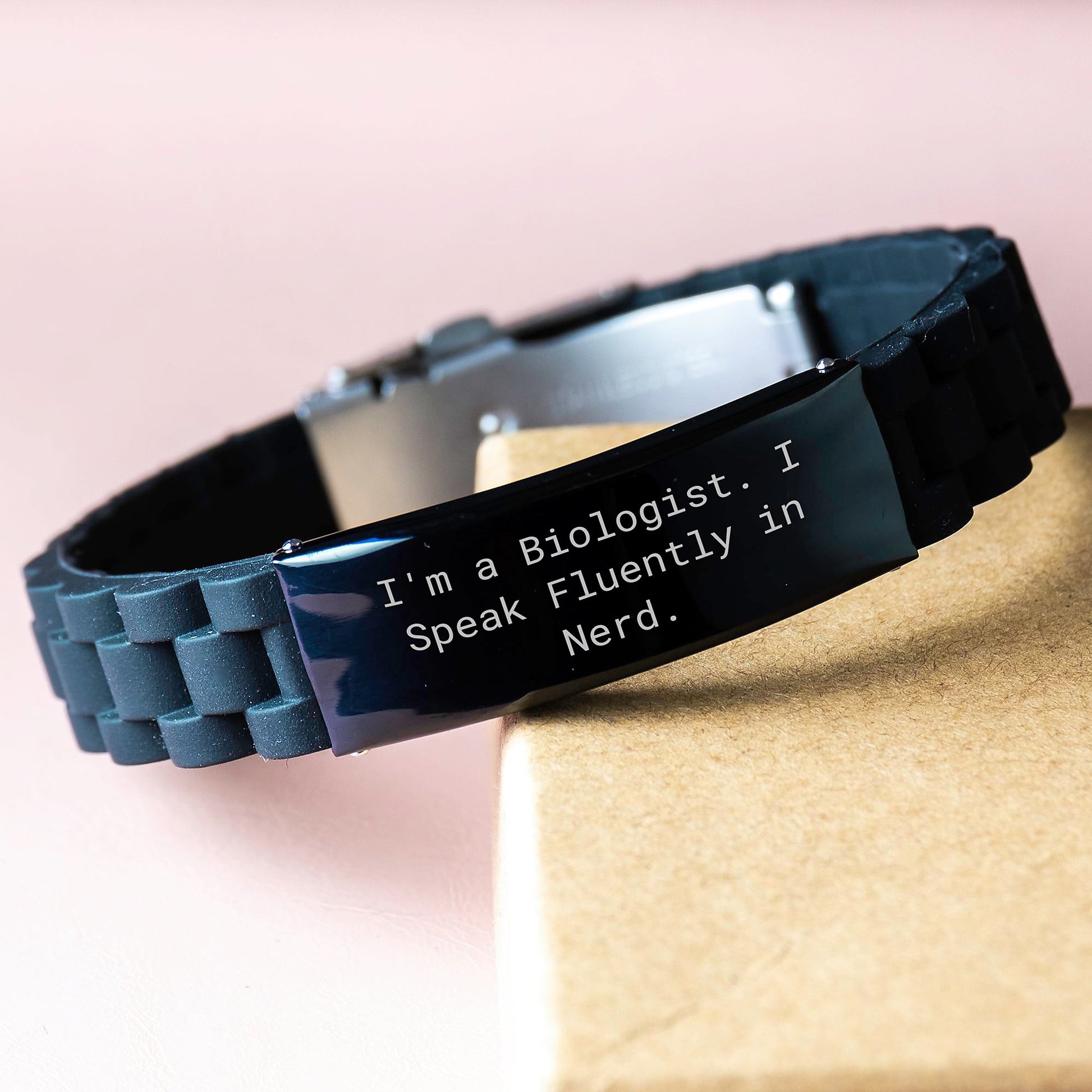 Funny Biologist Gifts, I'm A Biologist. I Speak Fluently In genius., Glide lock Clasp Bracelet for Men, Women, Friends, Coworkers, Family Graduation Unique Gifts from Biologist - Image 3
