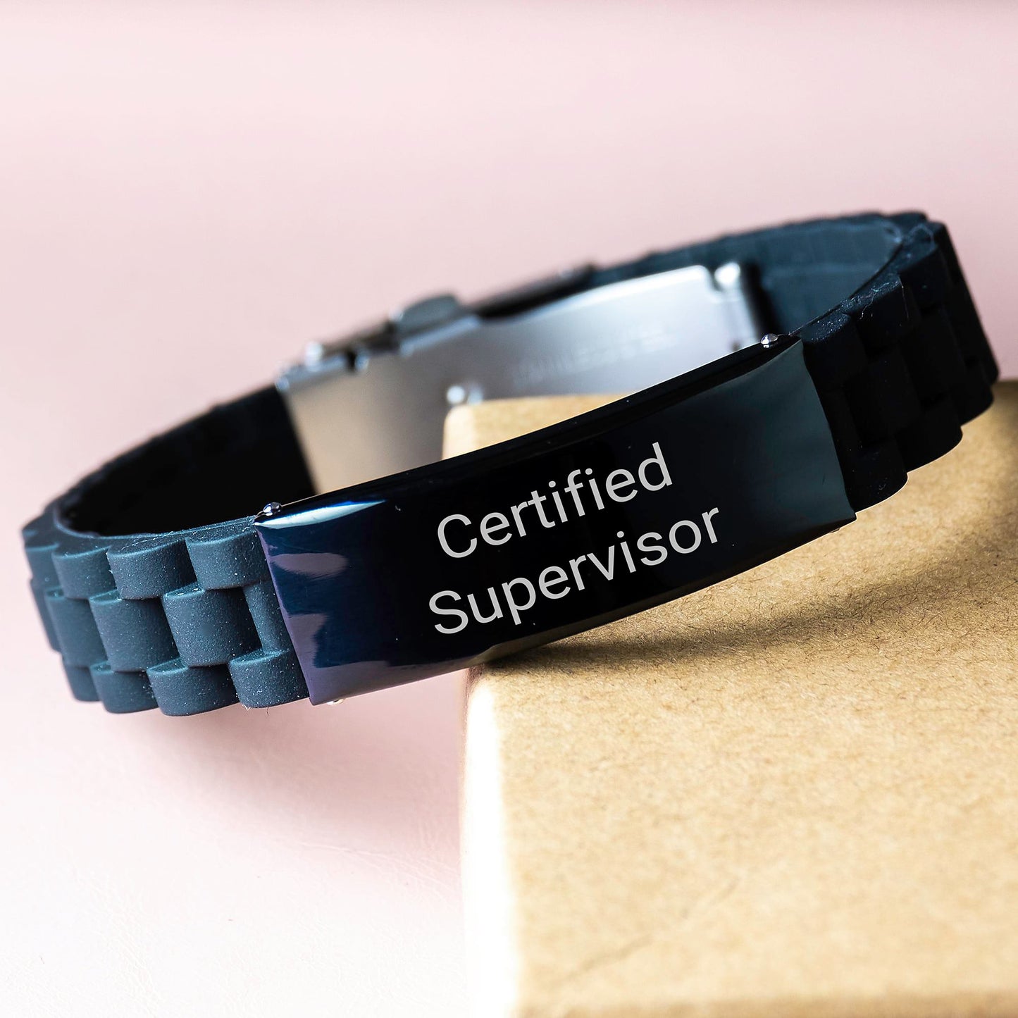 Funny Quote Certified Supervisor Glide lock Clasp Birthday Unique Gift for Men from Women, Gifts for Supervisor, Adjustable Black Stainless Steel Silicone 9.05 inch - Image 3