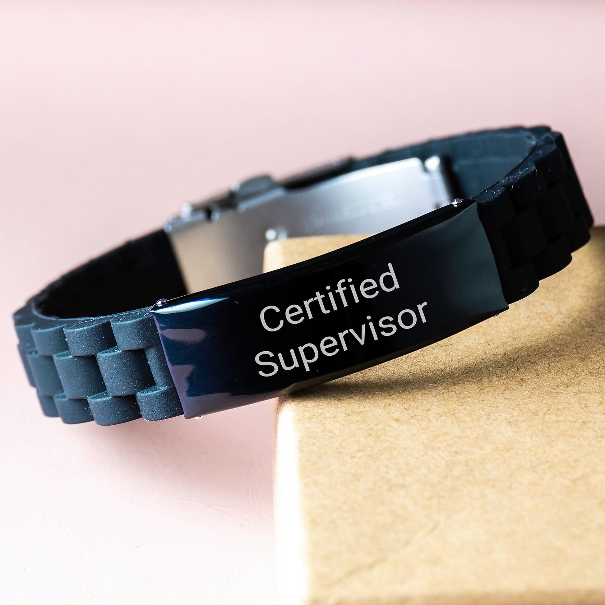 Funny Quote Certified Supervisor Glide lock Clasp Birthday Unique Gift for Men from Women, Gifts for Supervisor, Adjustable Black Stainless Steel Silicone 9.05 inch - Image 3