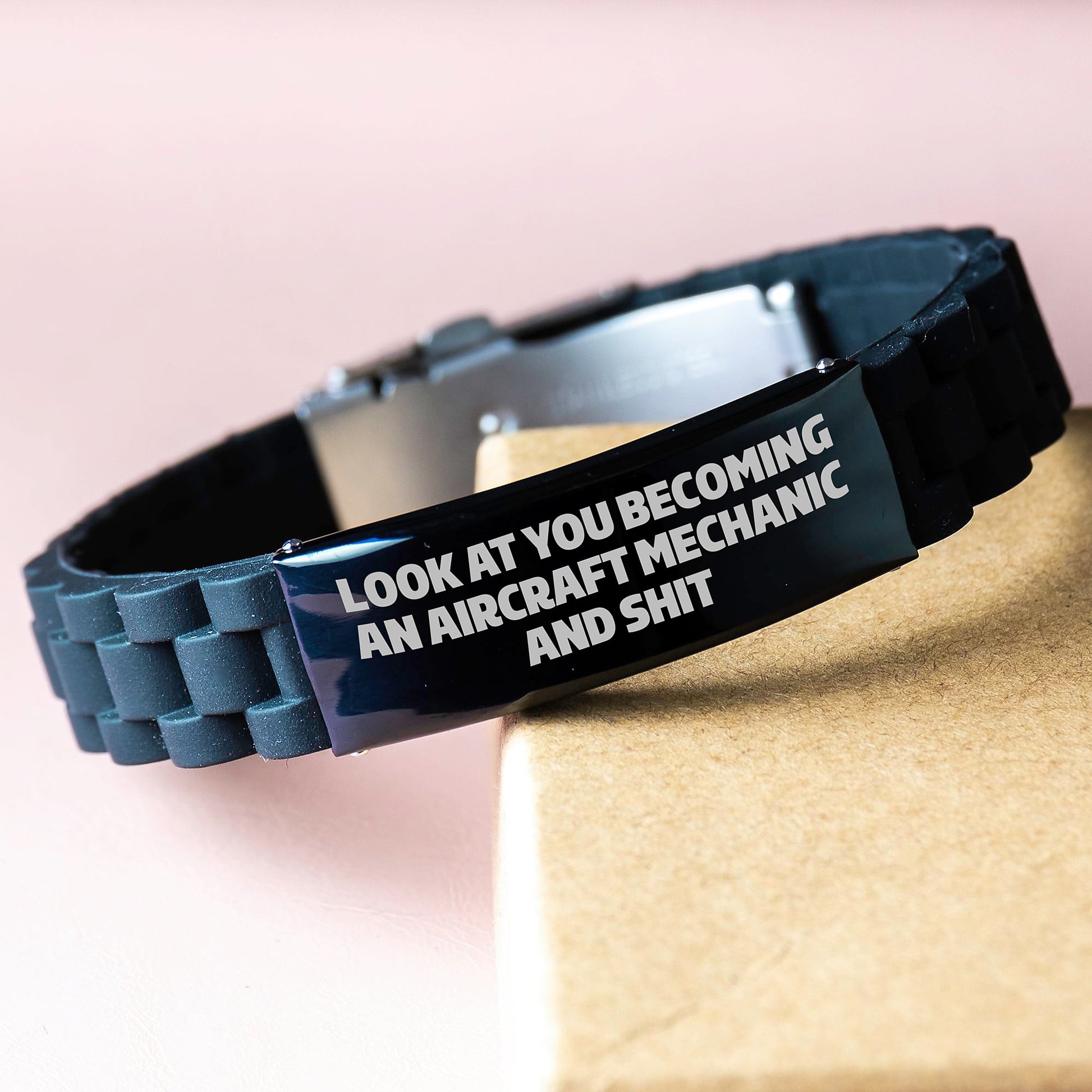 Aircraft Mechanic Graduation Gift, Funny Quote Glide lock Clasp Bracelet for Men, Women, Friends, Coworkers, Family, 'Look At You Becoming An Aircraft Mechanic And Shit' - Image 3
