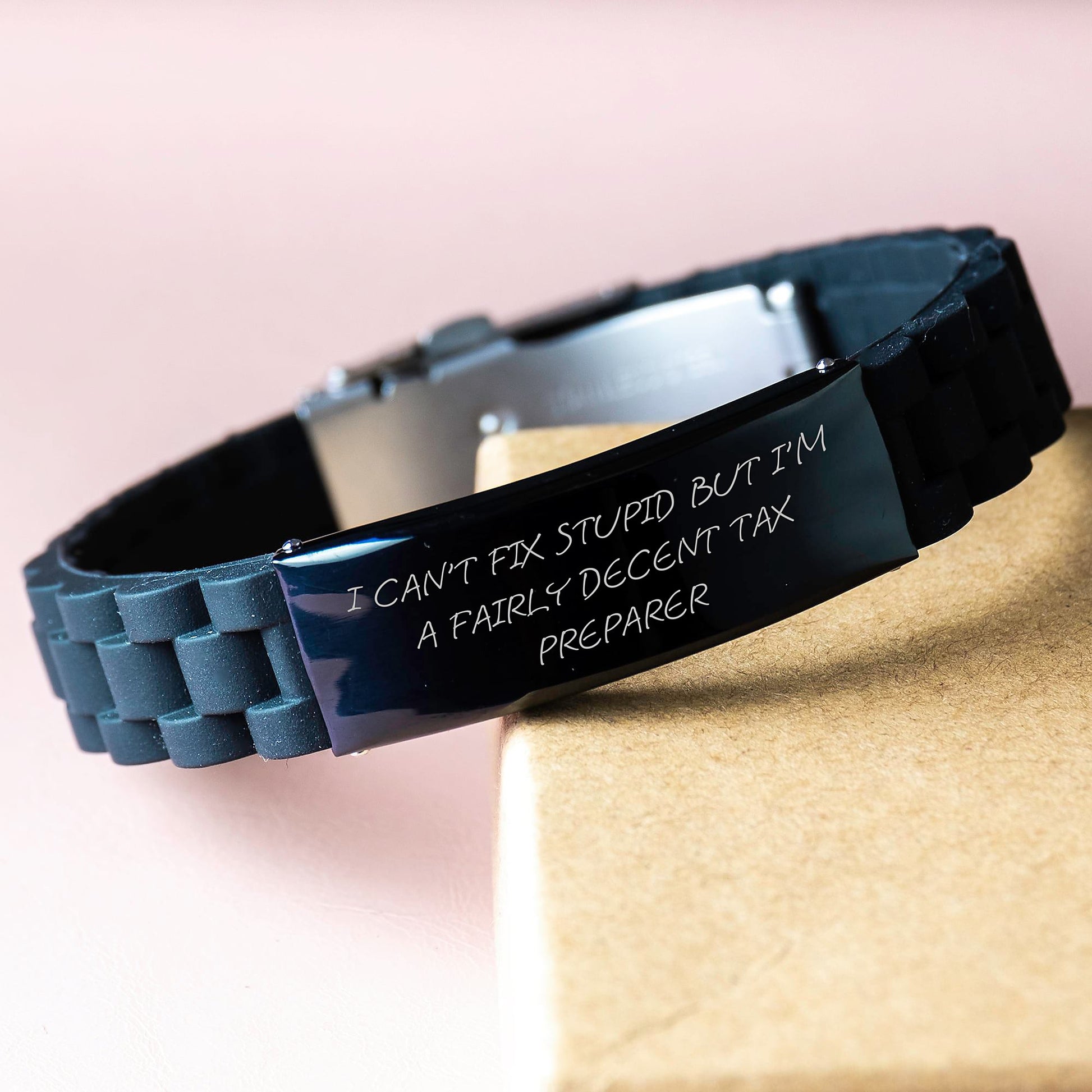 Funny Tax Preparer Gifts for Graduation - 'I Can't Fix Stupid But I'm A Fairly Decent Tax Preparer' Glide lock Clasp Bracelet, Gifts from Friends to Tax Preparer - Image 3