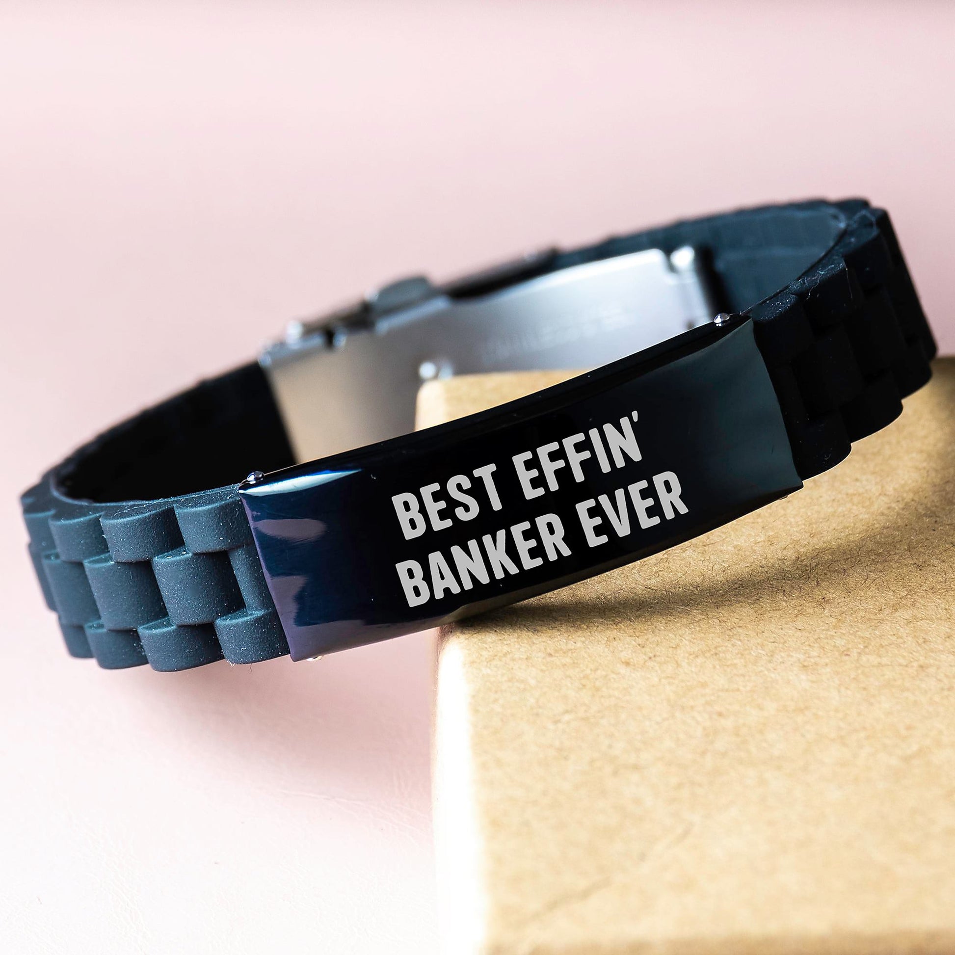 Funny Banker Gifts, Best Effin' Banker Ever Glide lock Clasp Bracelet, Adjustable Black Stainless Steel Men's Gift from Friends, Birthdays, Coworkers, Family - Image 3