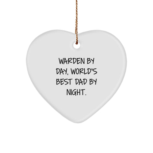 Warden Gifts from Men - Warden By Day, World's Best Dad By Night. Heart Ornament for Christmas - Image 1