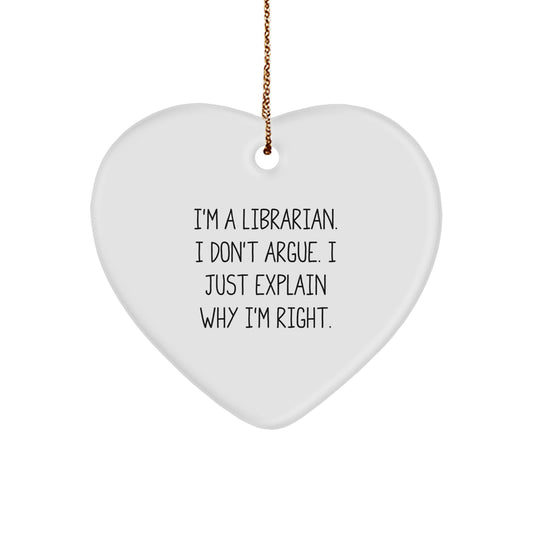 Librarian Humor Heart Ornament, Funny Inspirational Gifts from Friends, Coworkers, Family for Librarian, Christmas Unique Gifts - Image 1
