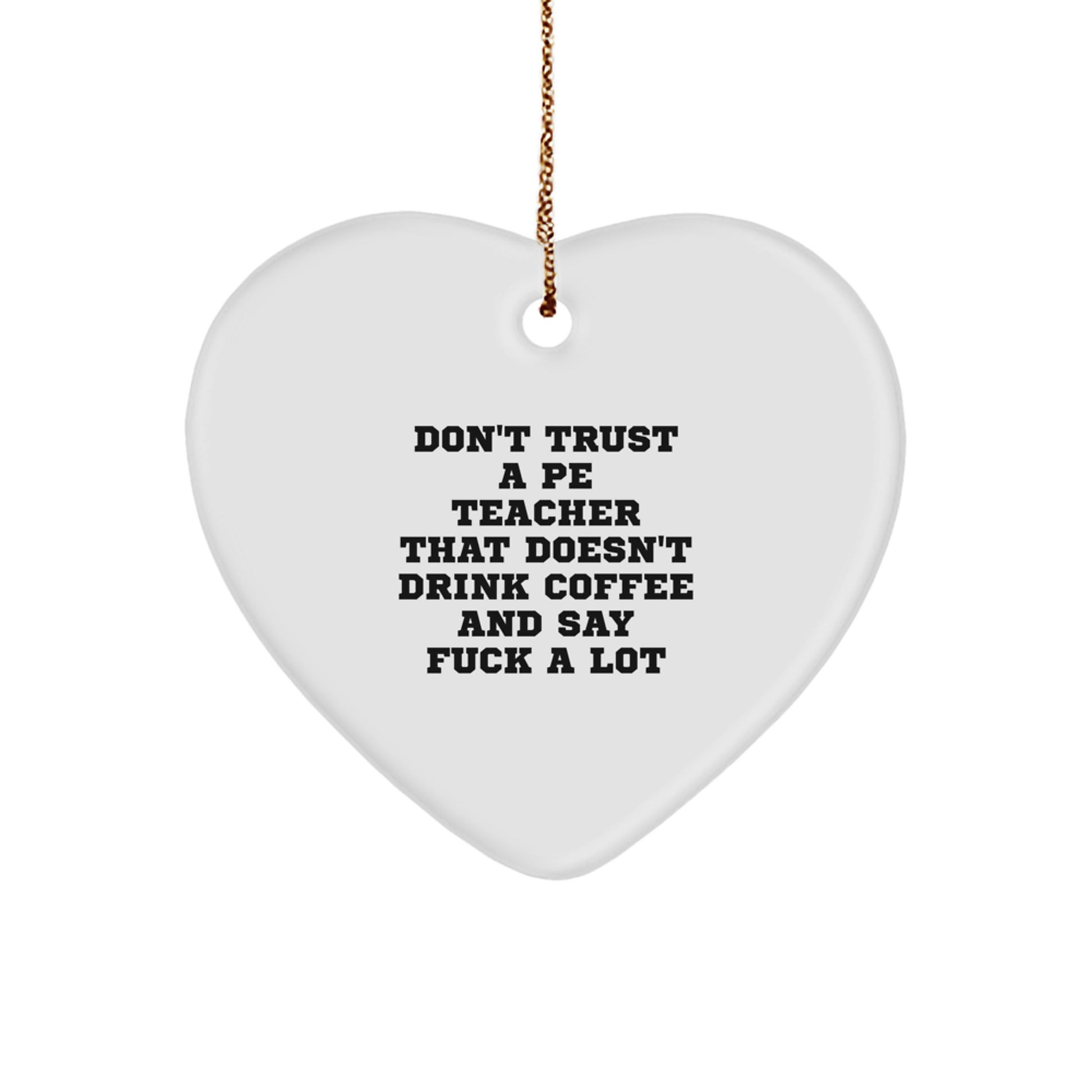 PE Teacher Humor Gifts from Friends, Funny Heart Ornament for PE Teacher, Don't Trust a PE Teacher Quote, Christmas Unique Gifts for Her - Image 1