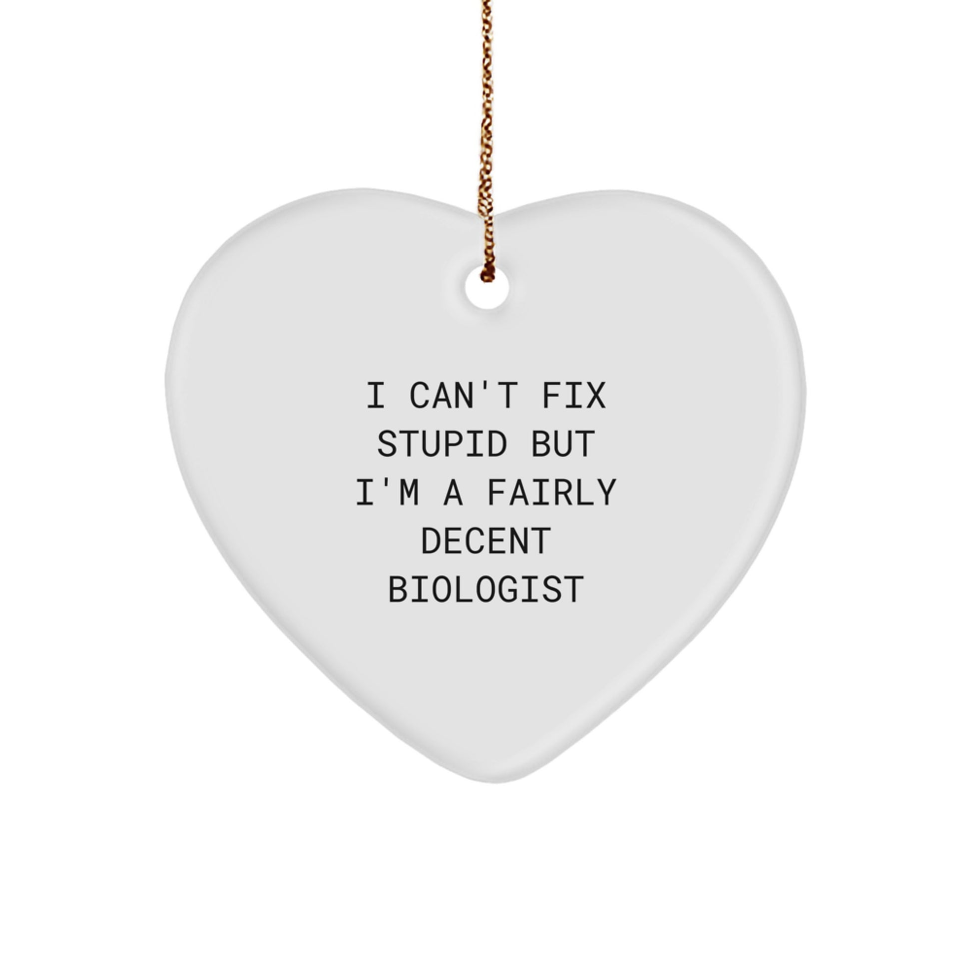 Funny Biologist Heart Ornament, 'I Can't Fix Stupid But I'm A Fairly Decent Biologist' Gifts from Men to Biologist Friends and Family for Christmas - Image 1