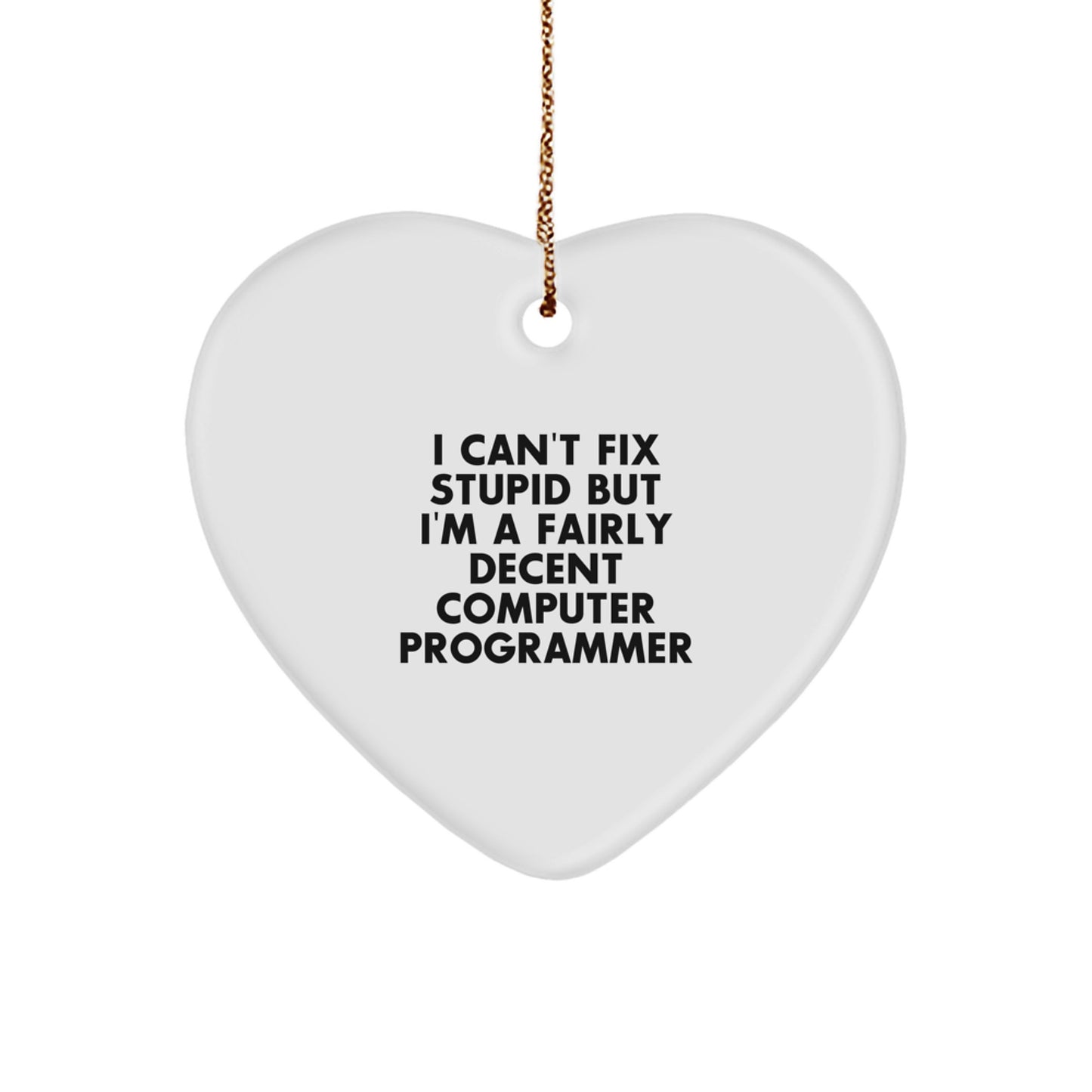 Computer Programmer Humor Gifts from Men to Coworkers, Heart Ornament with I Can't Fix Stupid but I'm a Fairly Decent Computer Programmer Quote, Christmas Unique Gifts for Friends and Family - Image 1