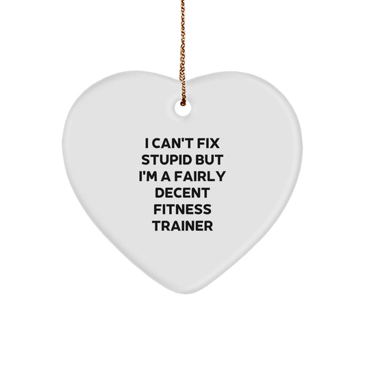 Funny Fitness Trainer Gift - 'I Can't Fix Stupid' Heart Ornament for Men or Women, Christmas Unique Gifts from Friends or Family - Image 1