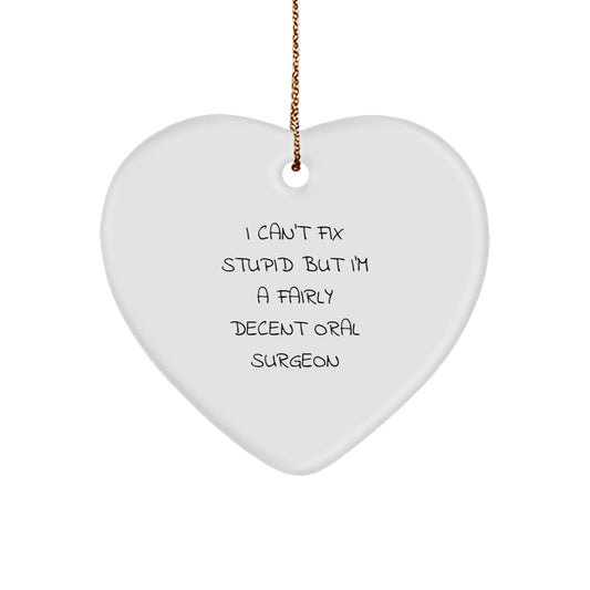 Oral Surgeon Funny Gifts from Friends - I Can't Fix Stupid But I'm A Fairly Decent Heart Ornament for Christmas - Image 1