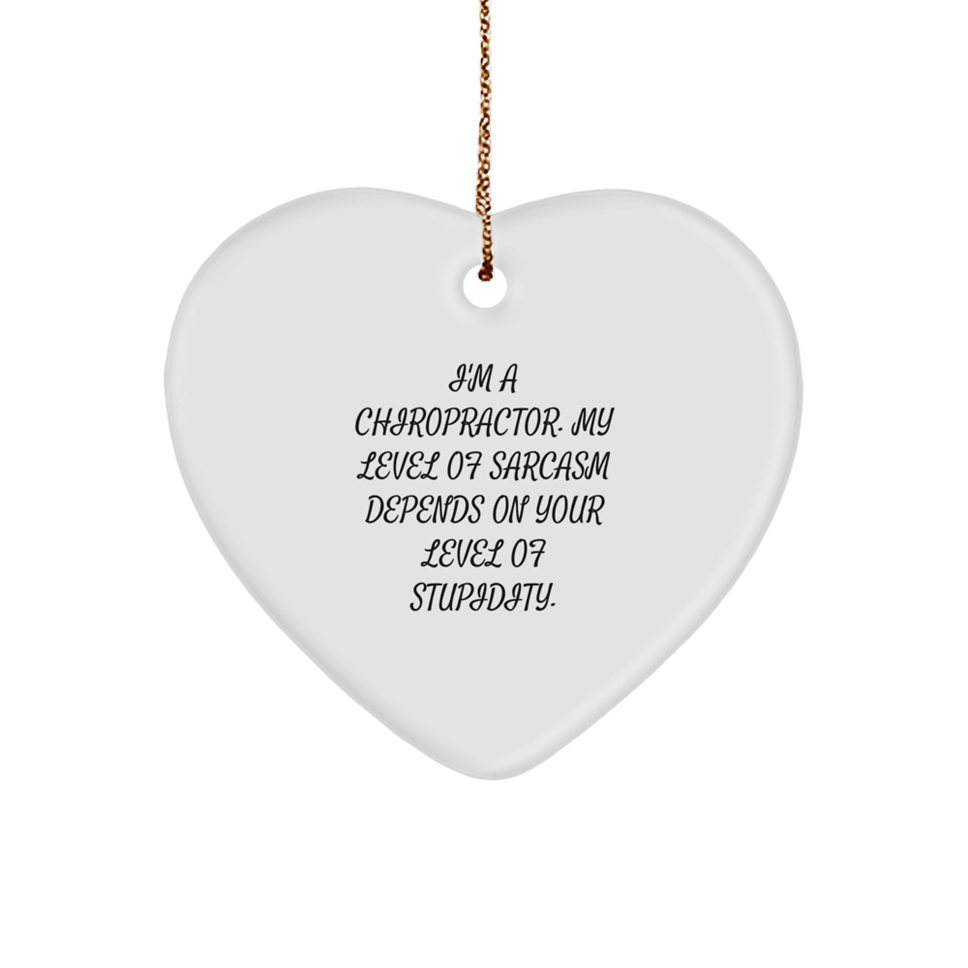 Funny Chiropractor Gifts - Heart Ornament with Sarcasm Quote for Men, Women, and Friends - 'I'm A Chiropractor. My Level Of Sarcasm Depends On Your Level Of Stupidity.' - Image 1
