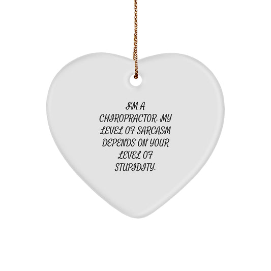 Funny Chiropractor Gifts - Heart Ornament with Sarcasm Quote for Men, Women, and Friends - 'I'm A Chiropractor. My Level Of Sarcasm Depends On Your Level Of Stupidity.' - Image 1